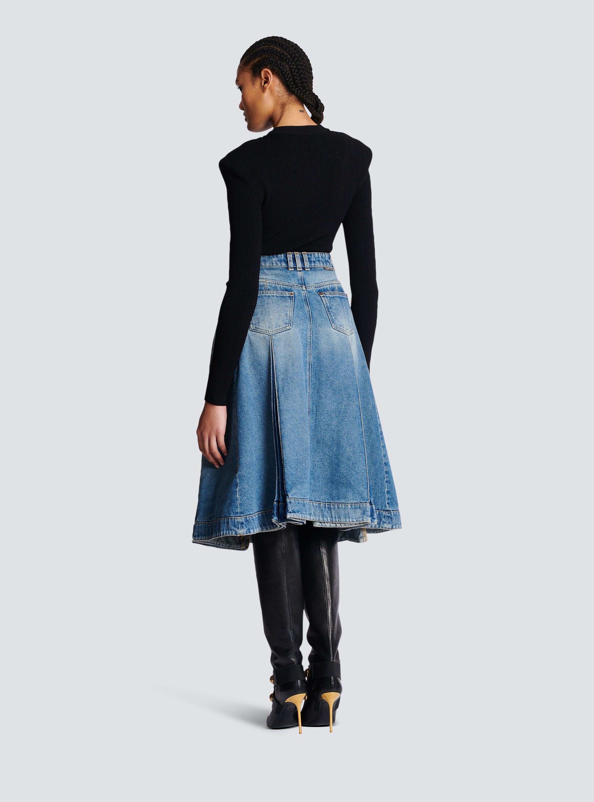 Pleated denim midi skirt - 4