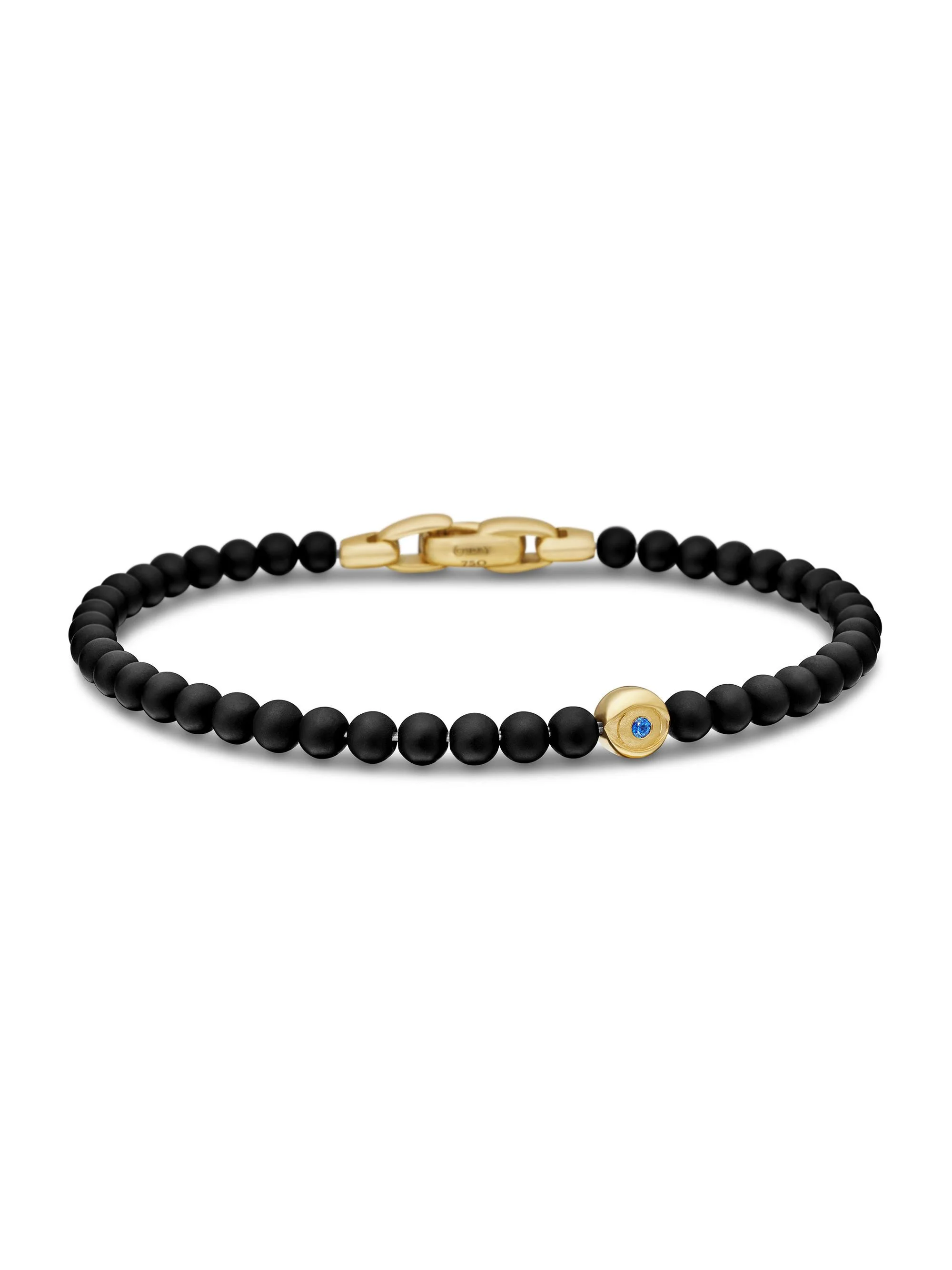Men's Spiritual Beads Evil Eye Bracelet with Black Onyx, Sapphire and 18K Yellow Gold - Black Onyx - 1