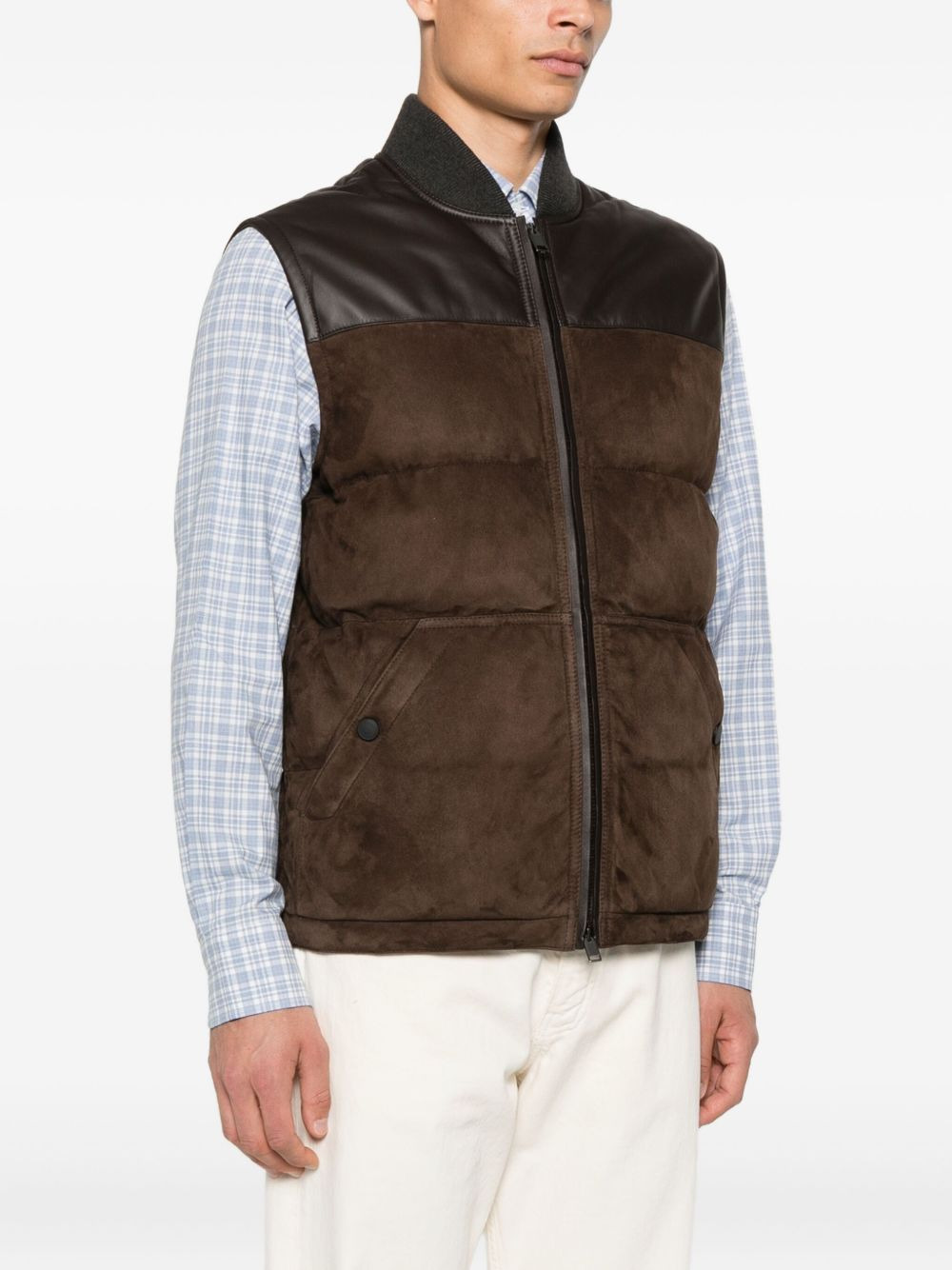 leather-panel quilted vest - 3