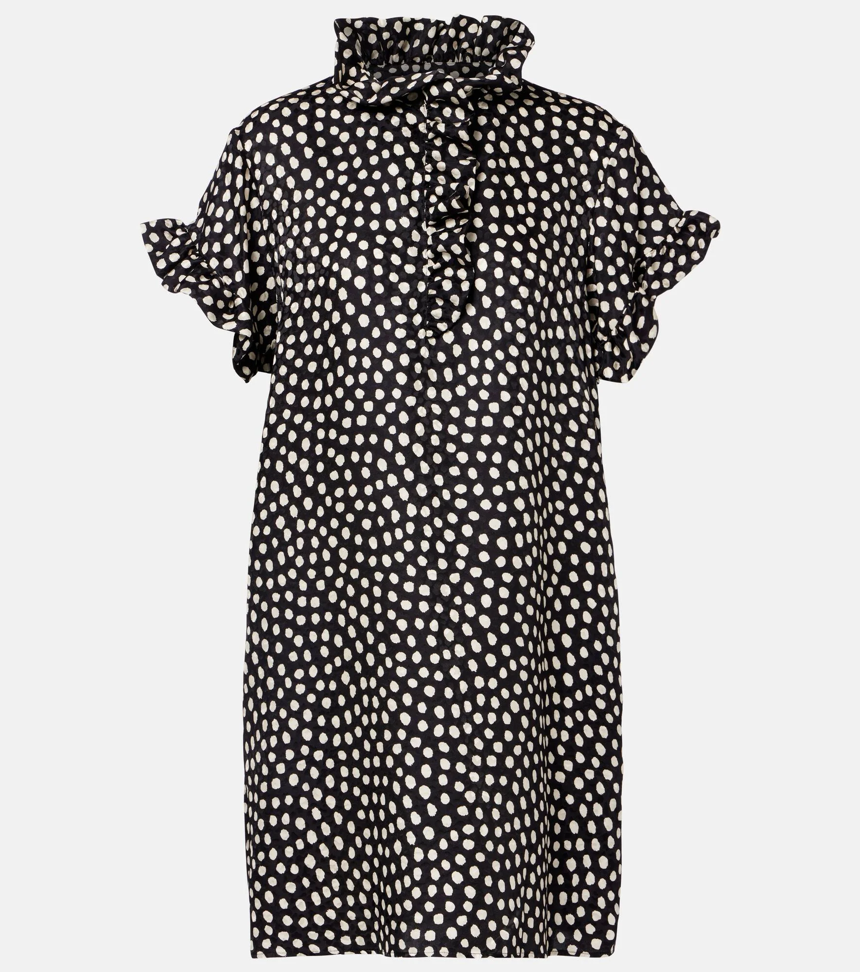 Polka-dot ruffled silk jacquard minidress - 1