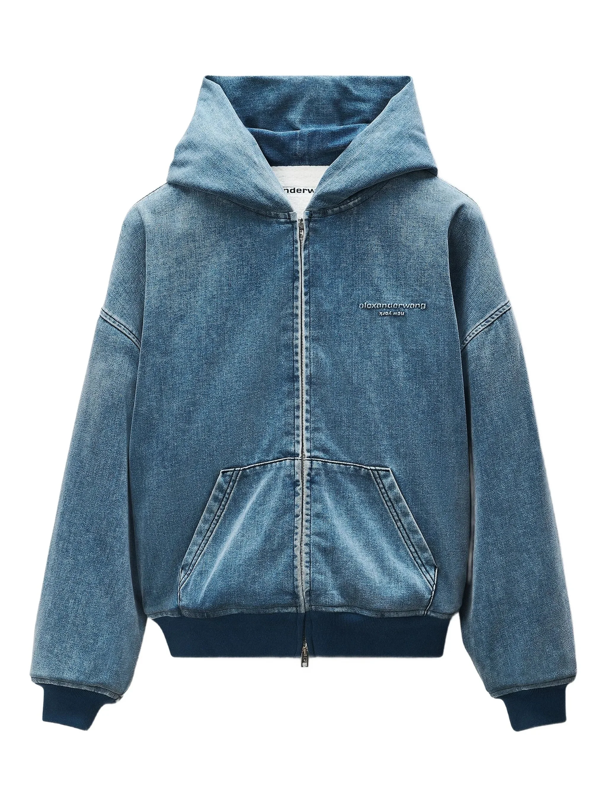 hooded zip-up denim jacket - 1