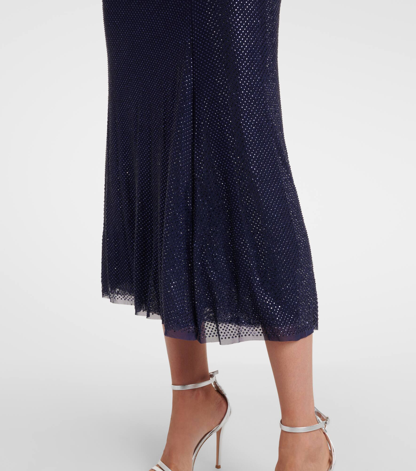 Draped rhinestone mesh midi dress - 5