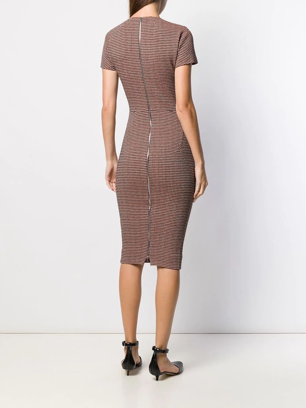 houndstooth fitted midi dress - 4