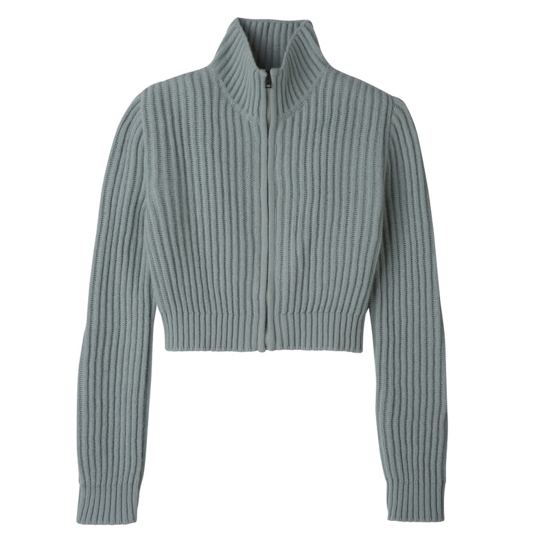 Zip collar short cardigan Celadon - Knit 1