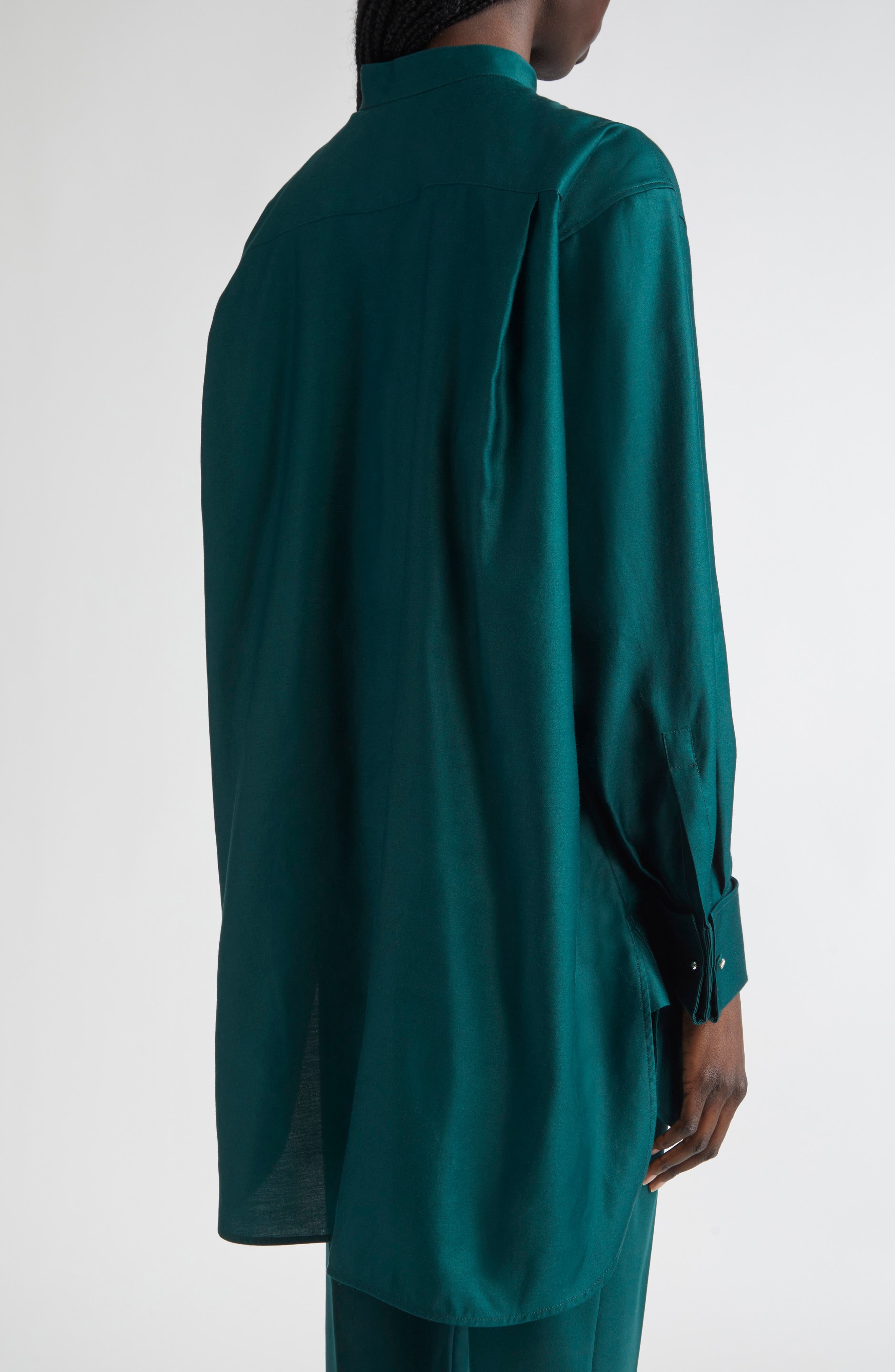 Max Mara Anta Oversize Cotton Sateen Button-Up Shirt in Dark Green at Nordstrom - 3