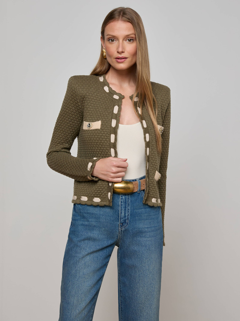 L'AGENCE Astor Contrast Trim Cardigan outlook