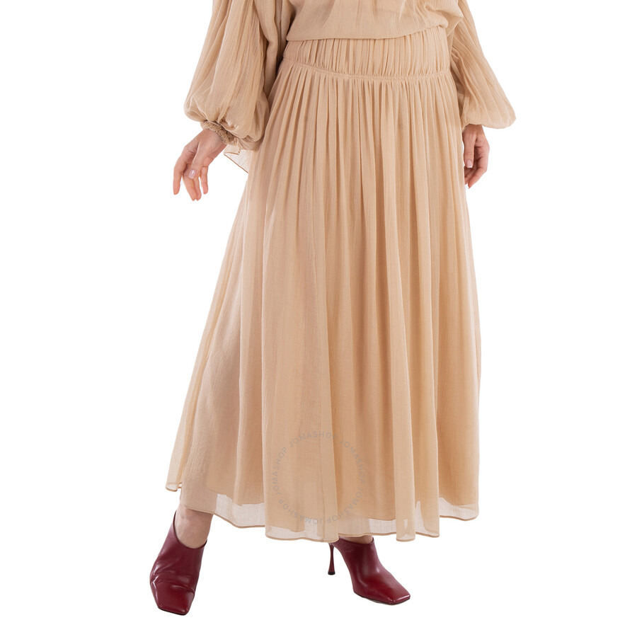 Chloe Ladies Barley Brown Wool Flared Long Skirt - 3