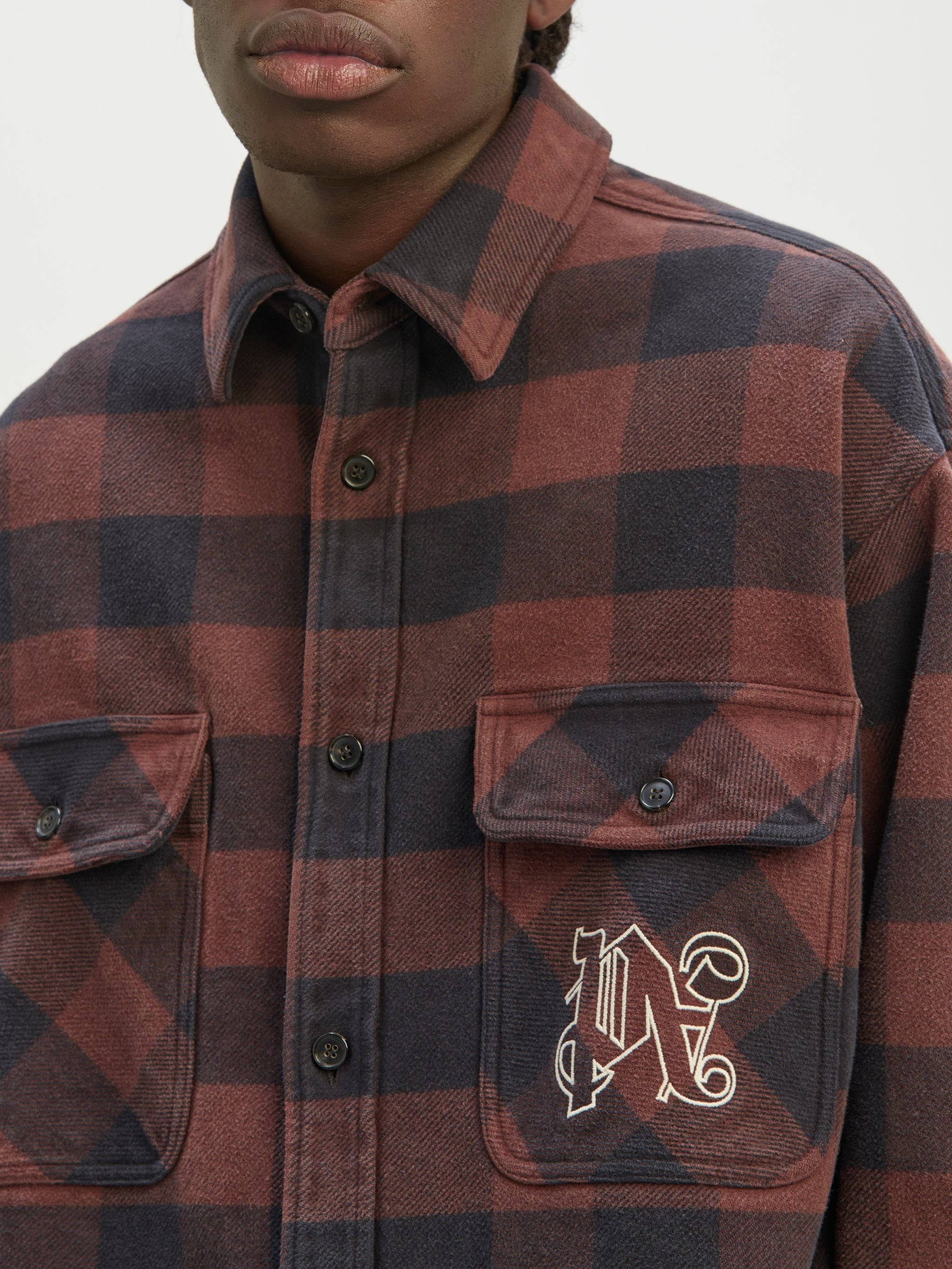 【関税込み】PALM ANGELS MONOGRAM PATTERN SHIRT Palm Angels monogram-pattern Cotton Shirt | Black | FARFETCH