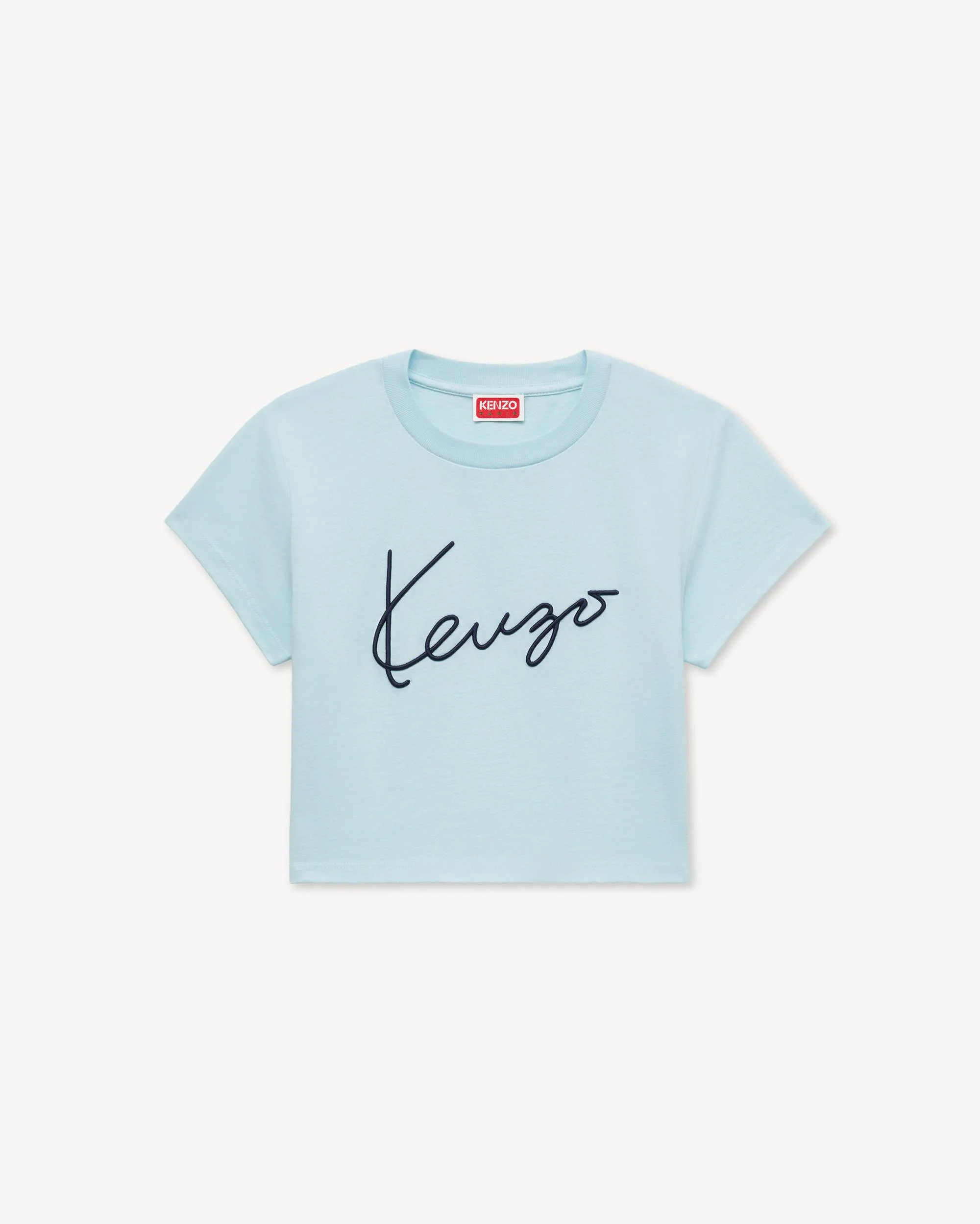 'KENZO Signature' embroidered cropped T-shirt in cotton - 1