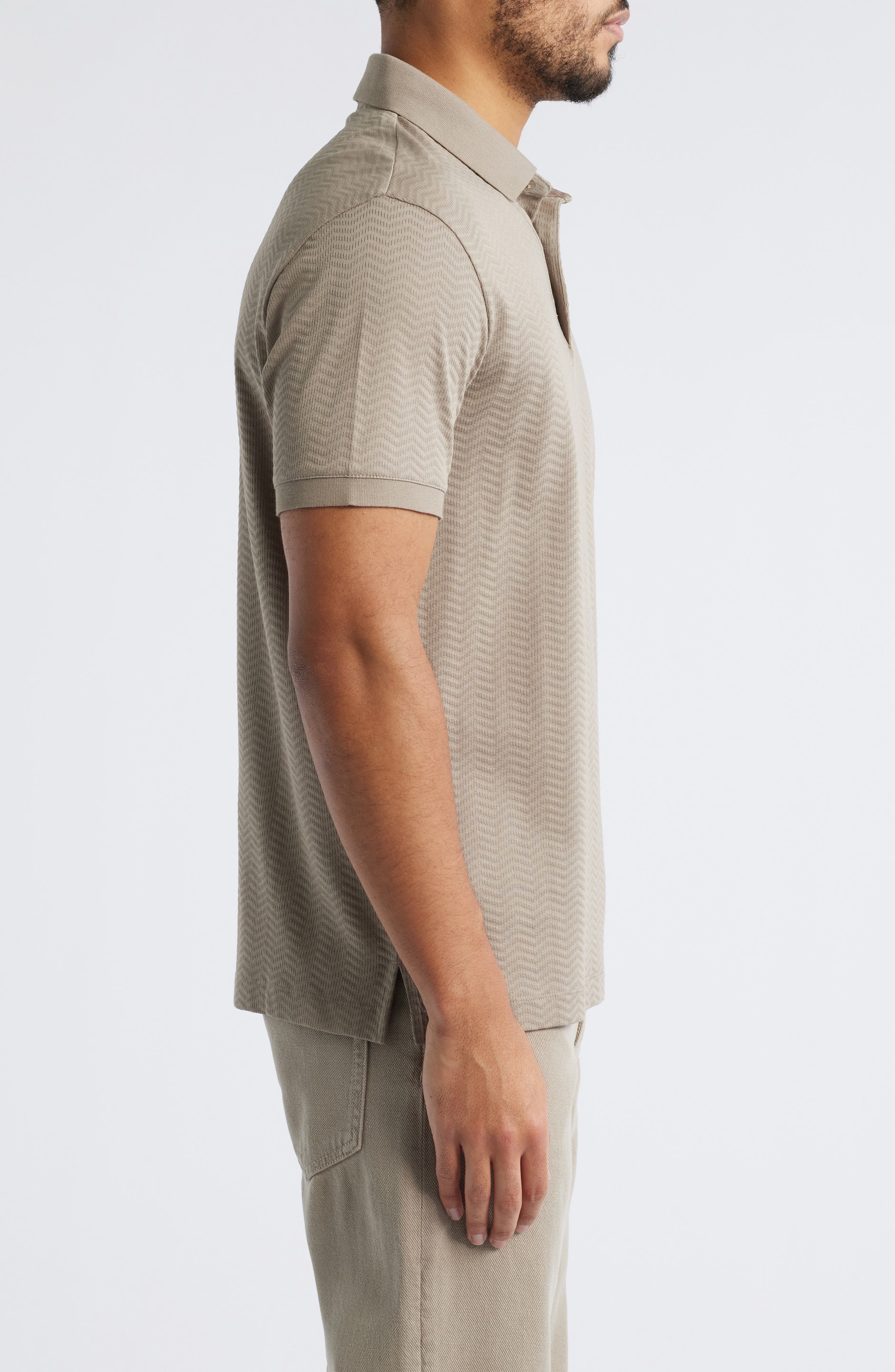 Emporio Armani Tonal Textured Wave Cotton Polo in Beige at Nordstrom - 3