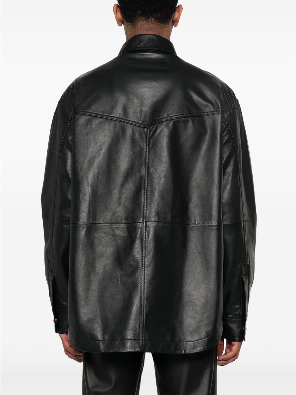 logo-plaque leather jacket - 4