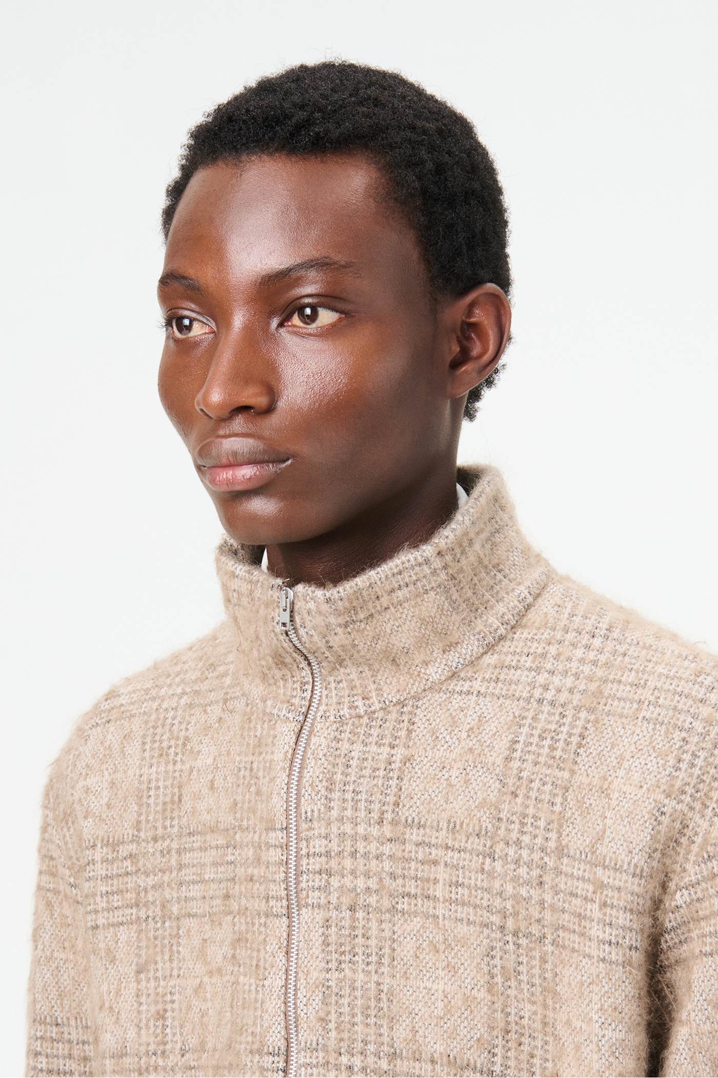 Shrunken Fullzip Polo Beige Hound Check - 3