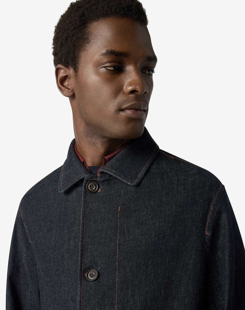 Blue single-breasted denim jacket 5