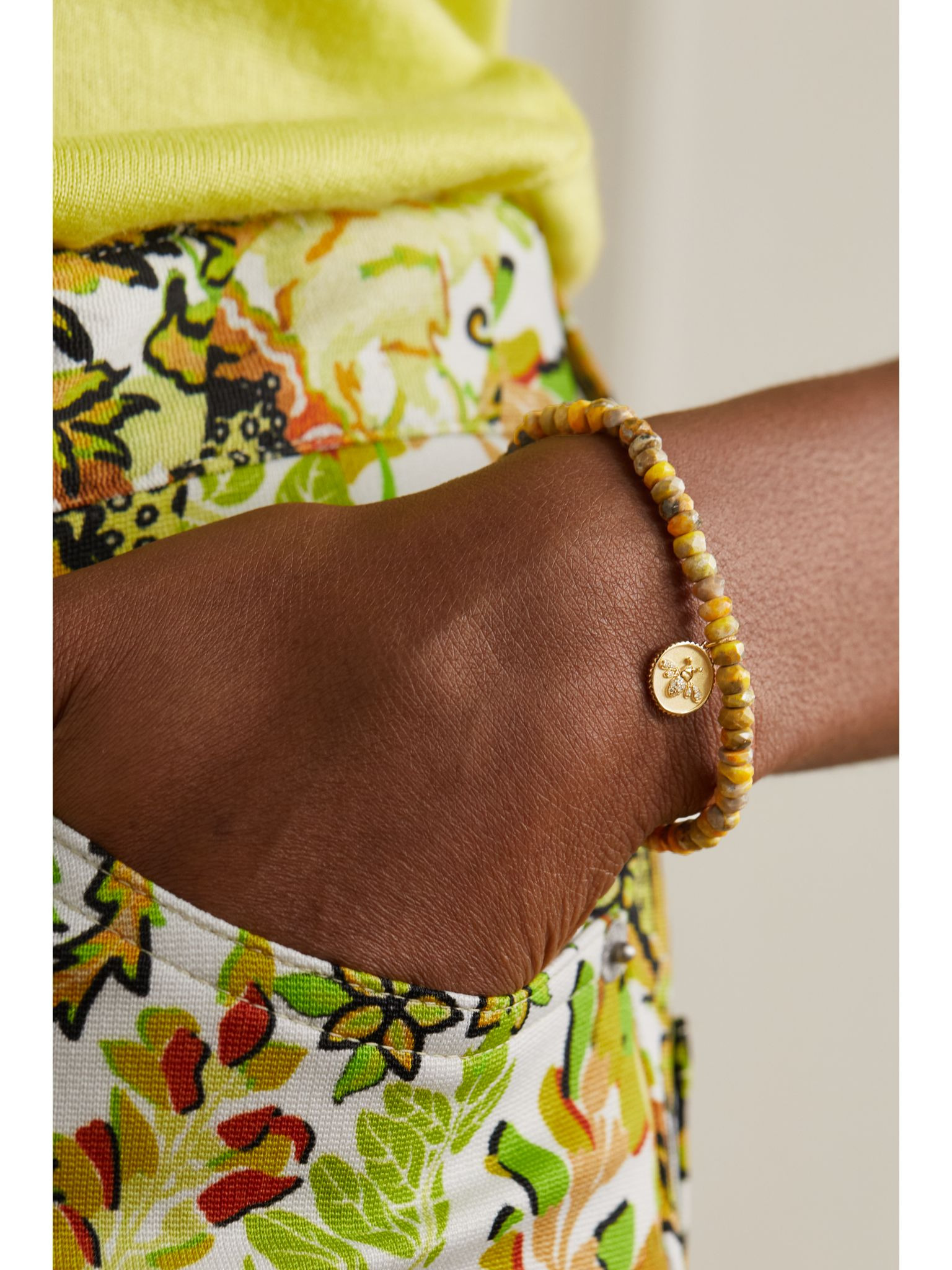 Tiny Bee 14-karat gold, jasper and diamond bracelet Mustard - 2