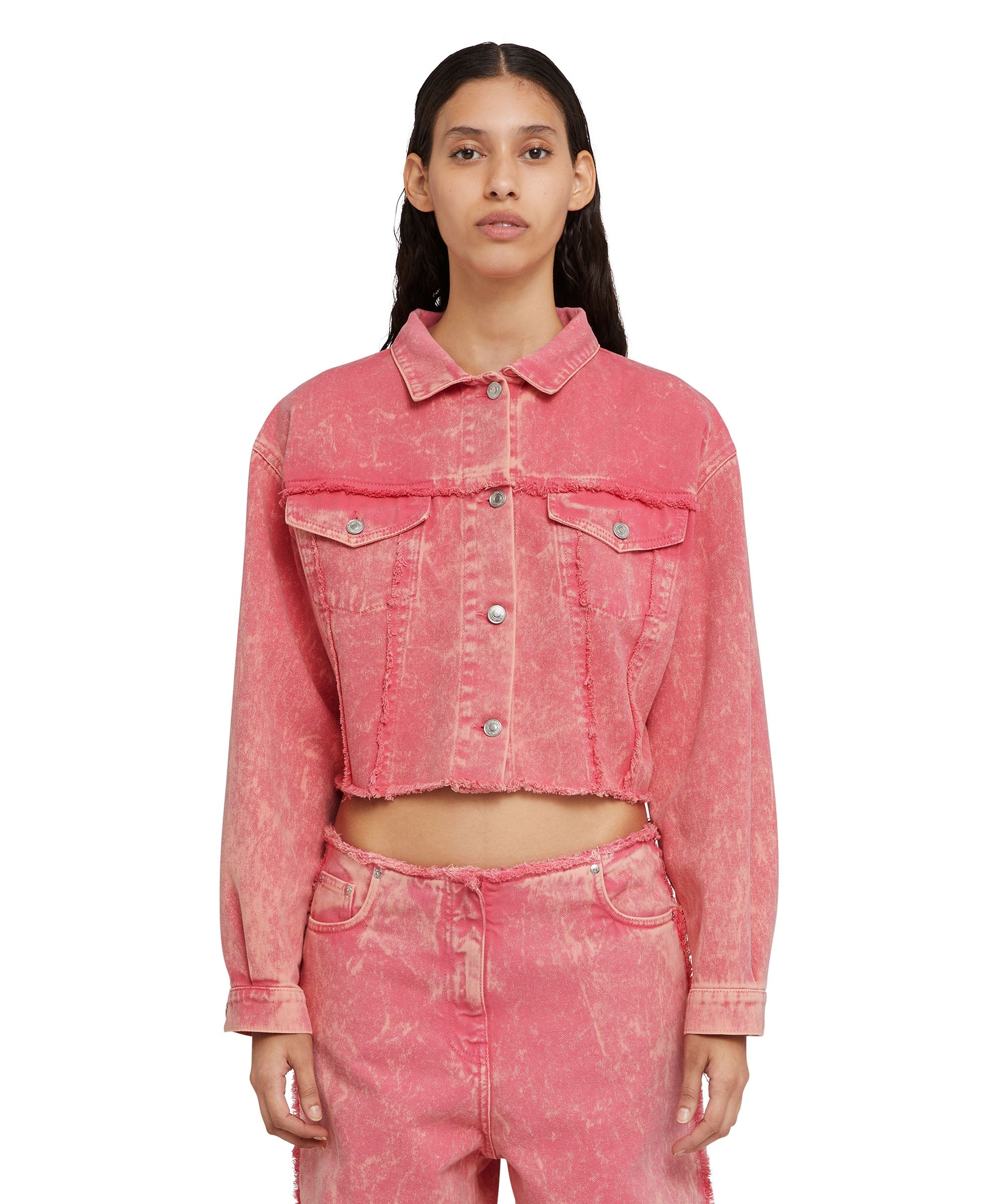 Denim crop jacket with "marble bull" processing - 4