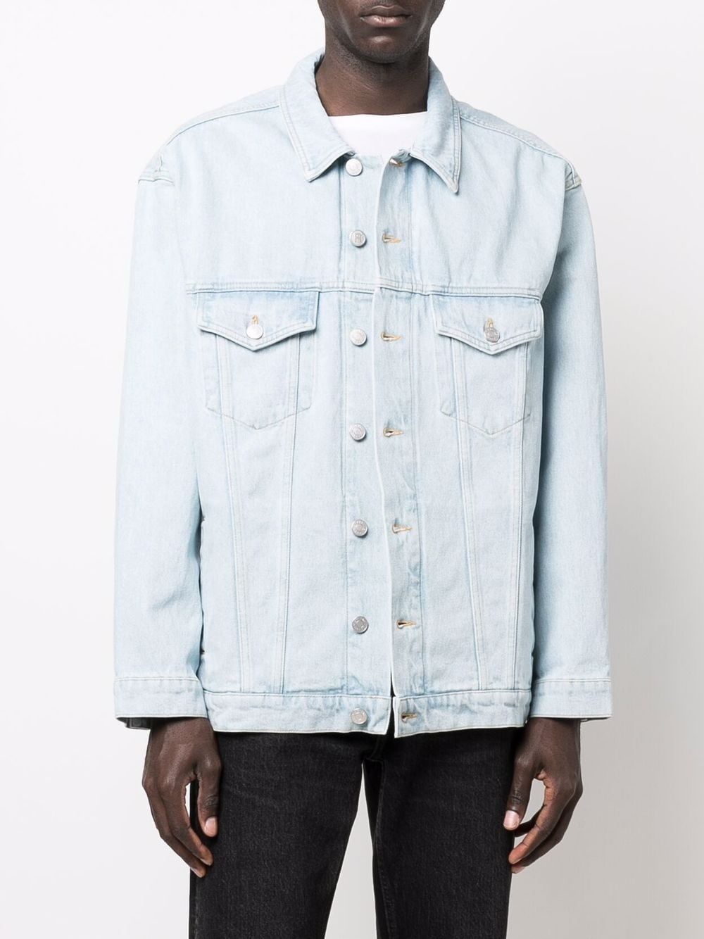 logo-print denim jacket - 3