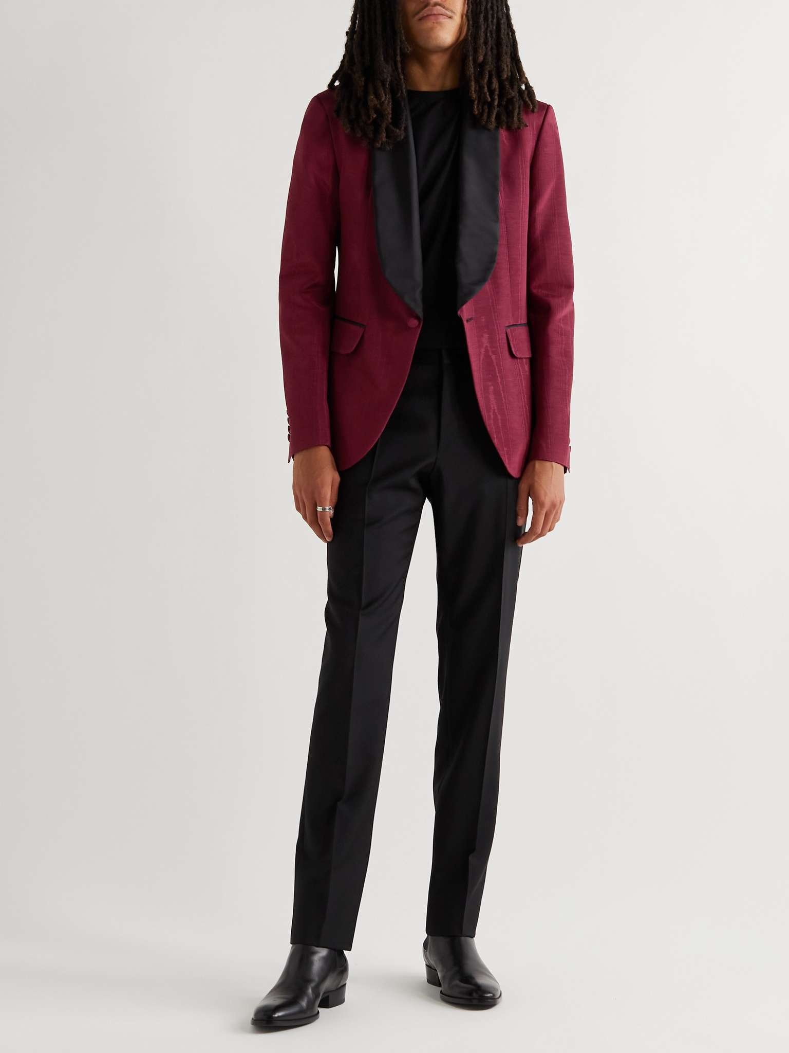 Silk-Trimmed Two-Tone Cotton-Blend Moire Tuxedo Blazer - 2