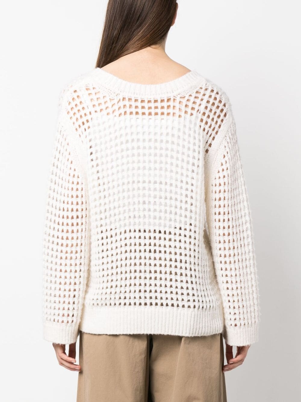 V-neck open-knit sweatshirt - 4