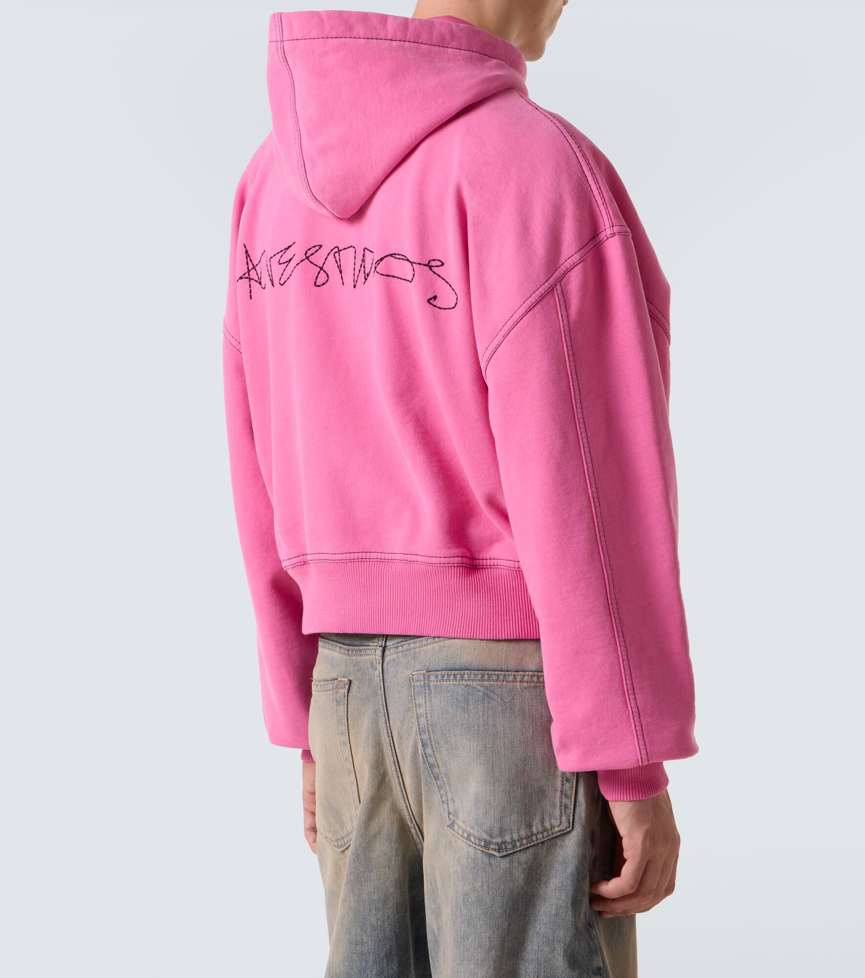 Embroidered cotton fleece zip-up hoodie - 4