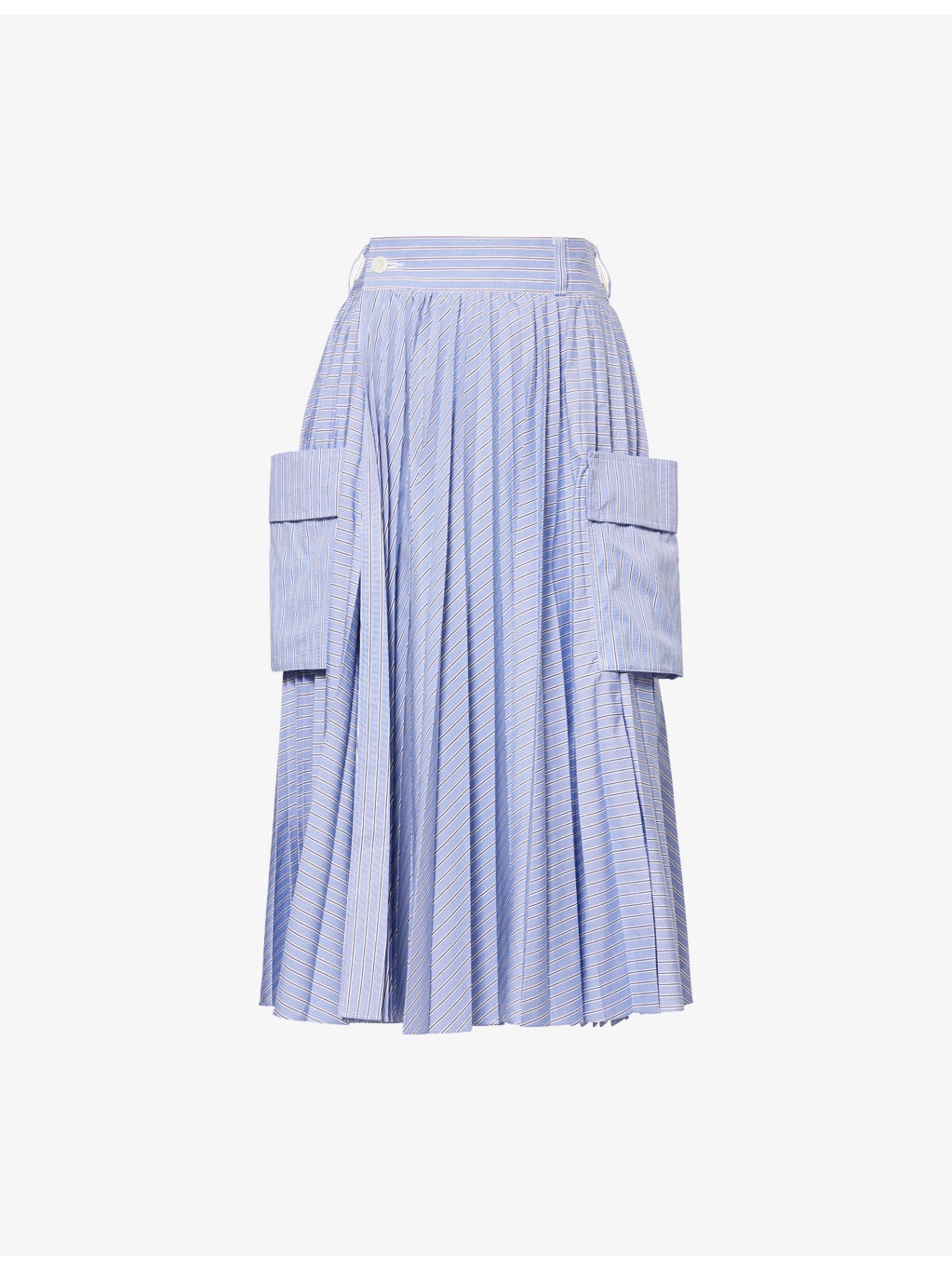 Striped Pleated Cotton-Blend Midi Skirt - 1