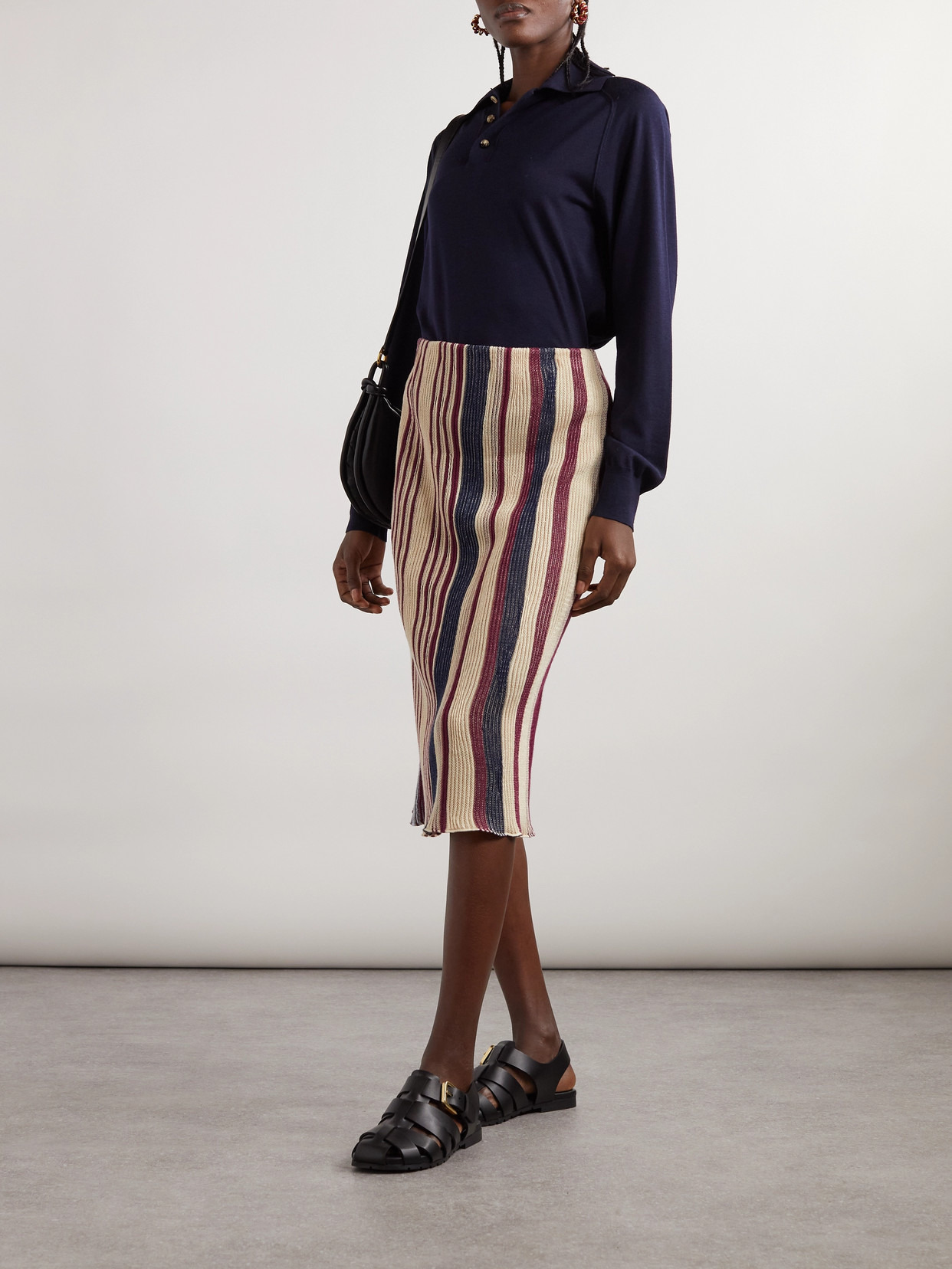 Striped Ribbed Linen And Cotton-blend Midi Skirt - 2