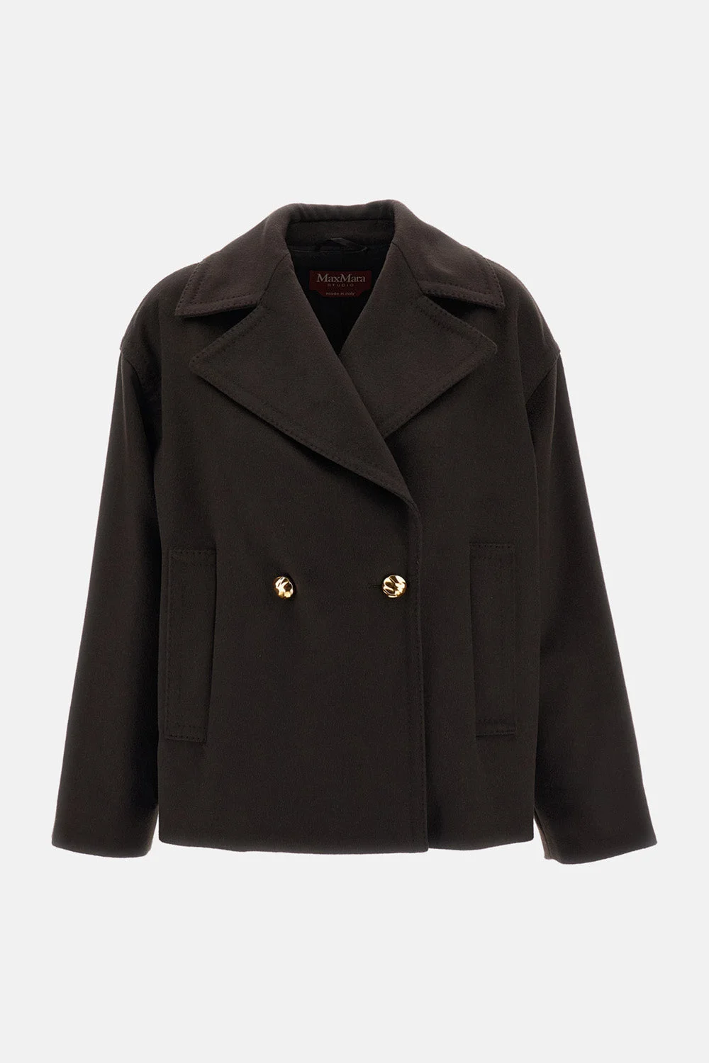 Max Mara Studio Women Double-Breasted Pure Wool Drap Peacoat - 1