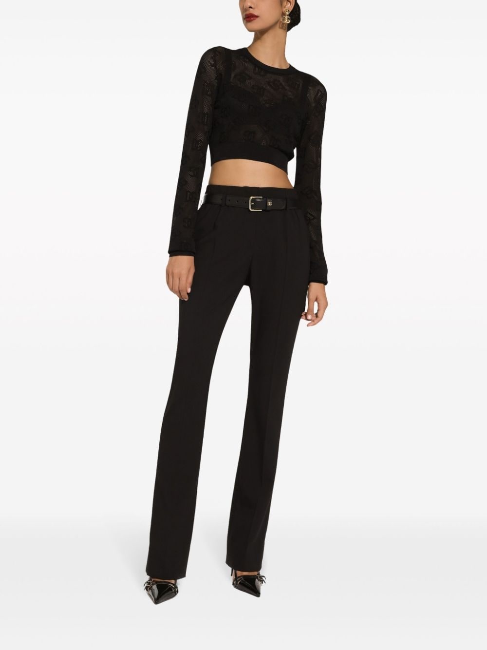 monogram open-knit crop top - 3