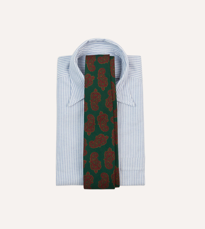Drake's Green Paisley Motif Print Wool-Silk Self Tipped Tie outlook