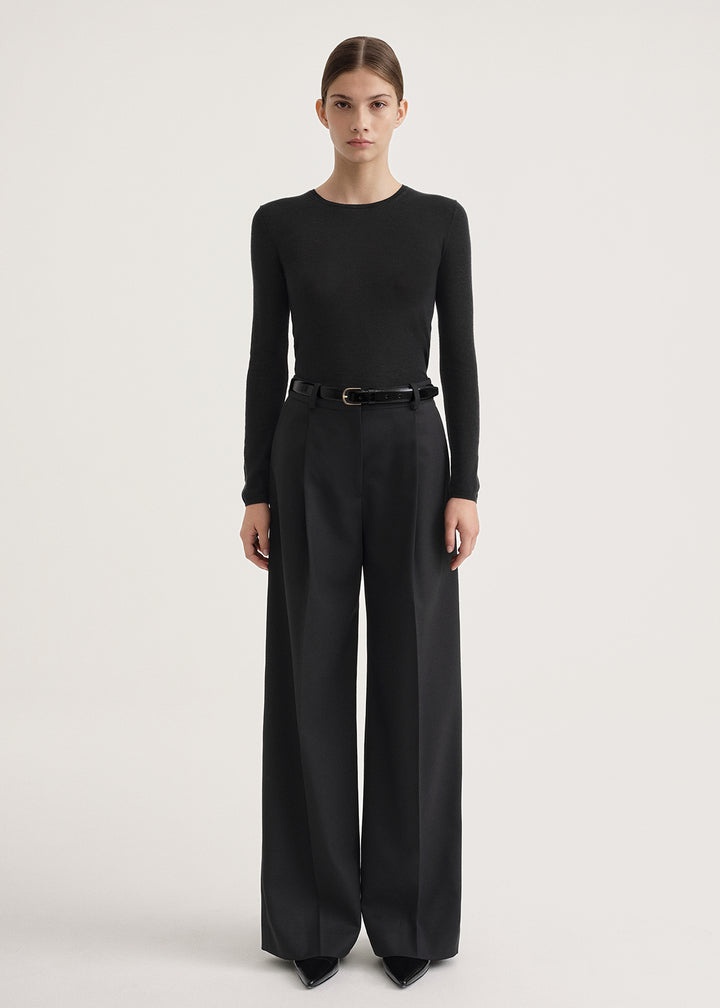 Deep pleat straight trousers black - 2