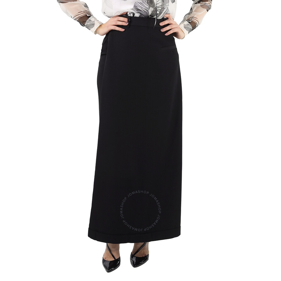 Burberry Black Skirt Panel Wool Wide Leg Trousers - 4