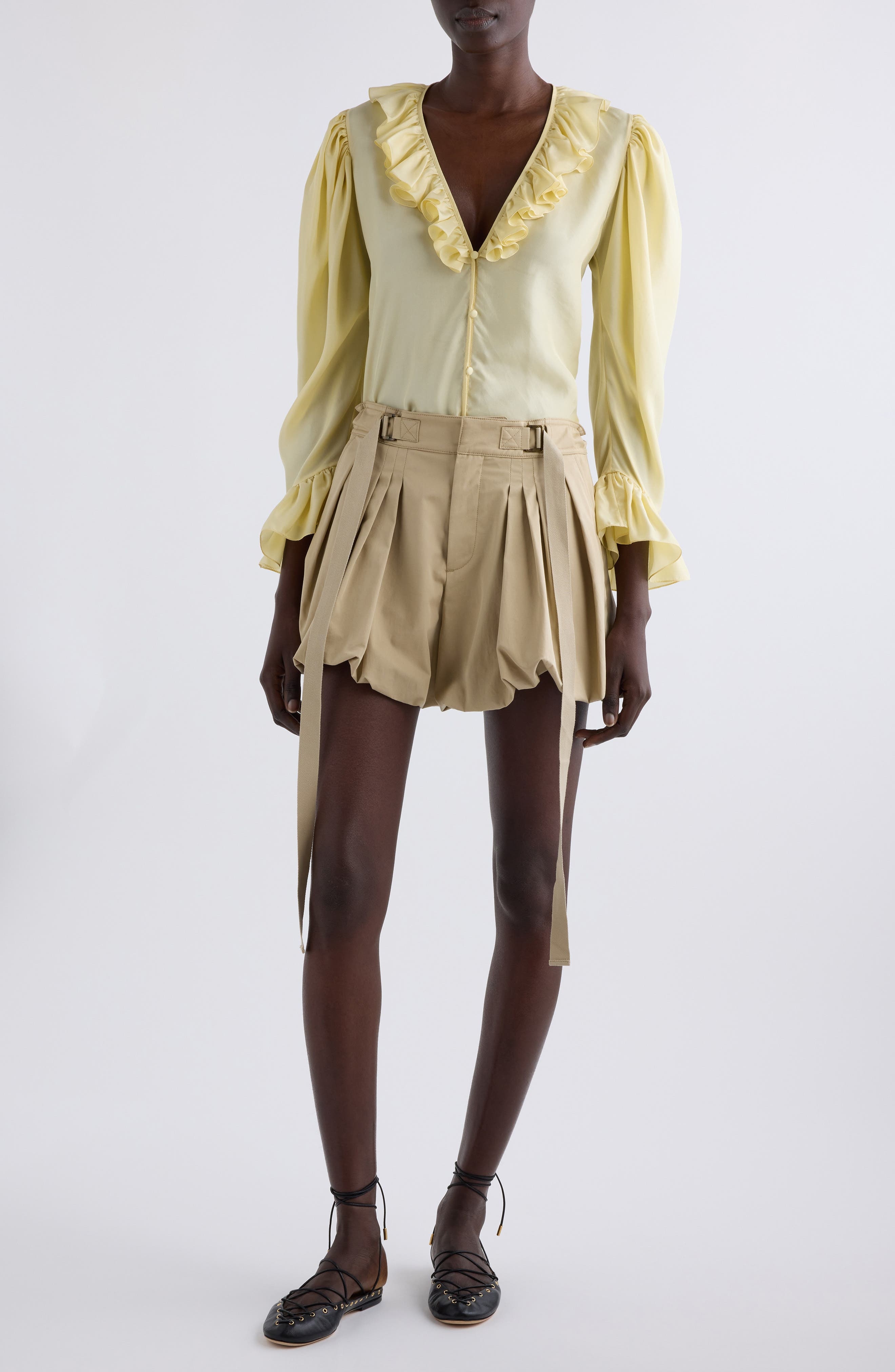 Chloé Bubble Hem Cotton Gabardine Shorts in Smoky Beige at Nordstrom - 7