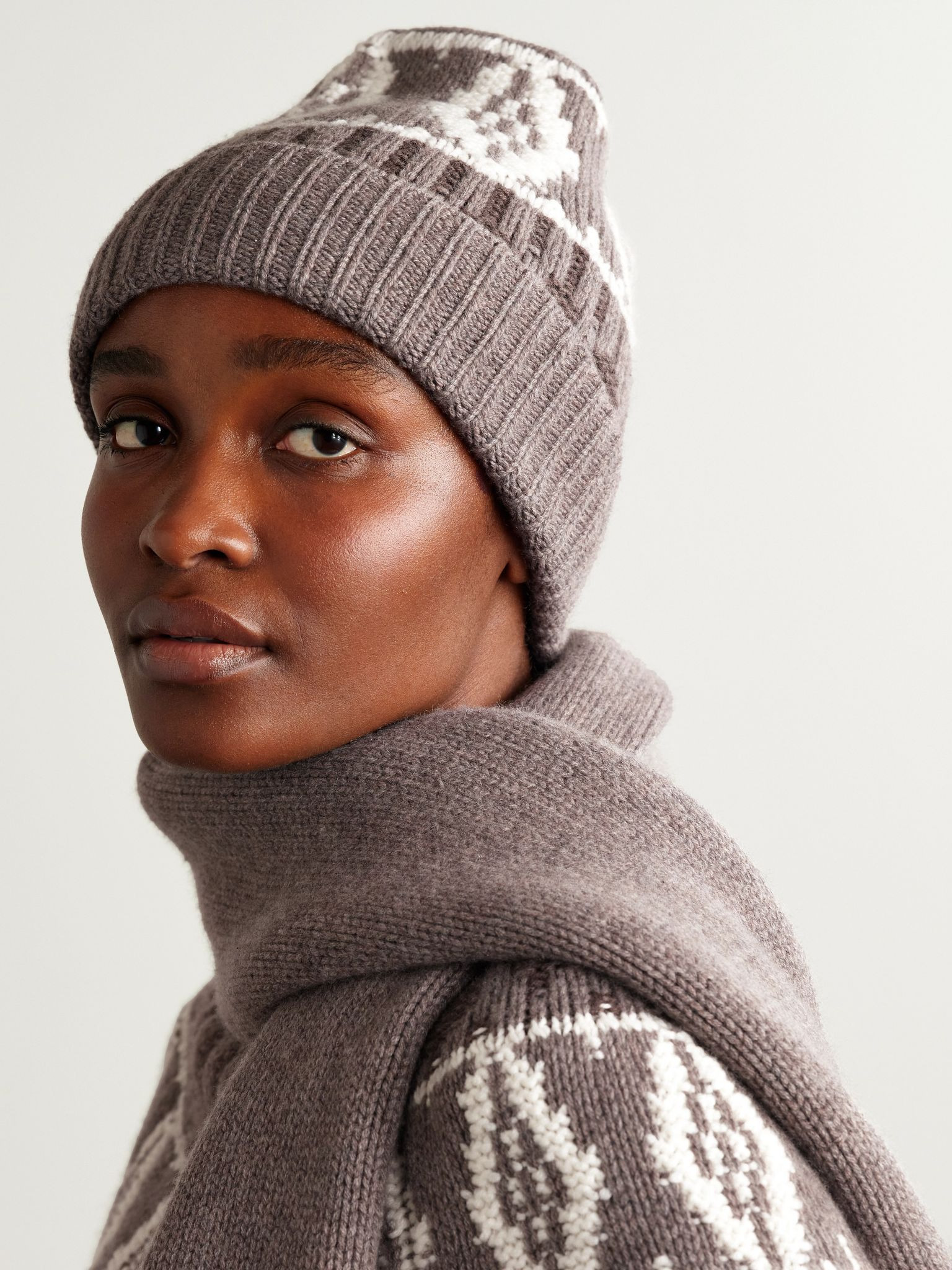 Lorenz Fair Isle cashmere beanie Taupe - 2