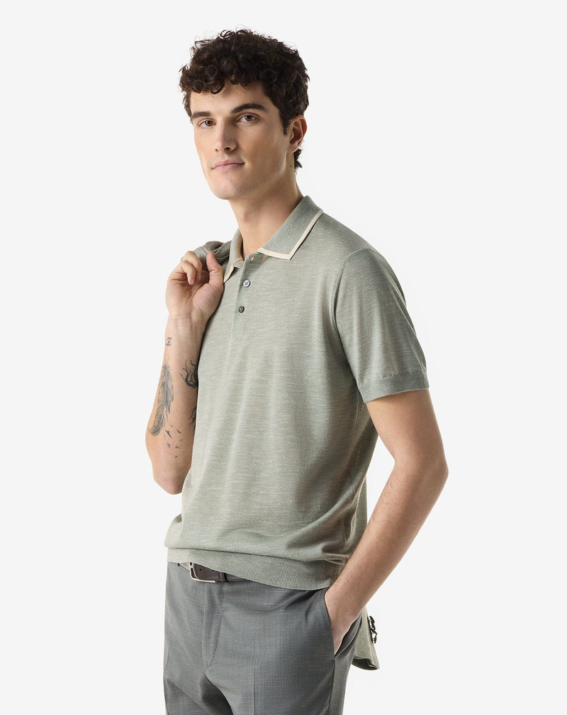 CORNELIANI Green wool, silk and linen polo shirt outlook