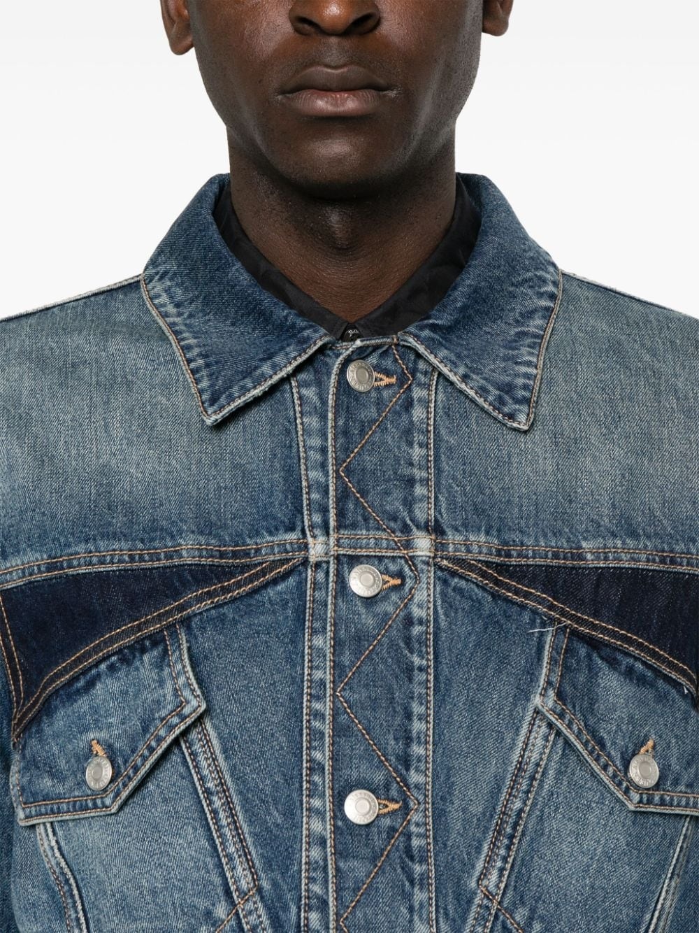 panelled denim jacket - 5