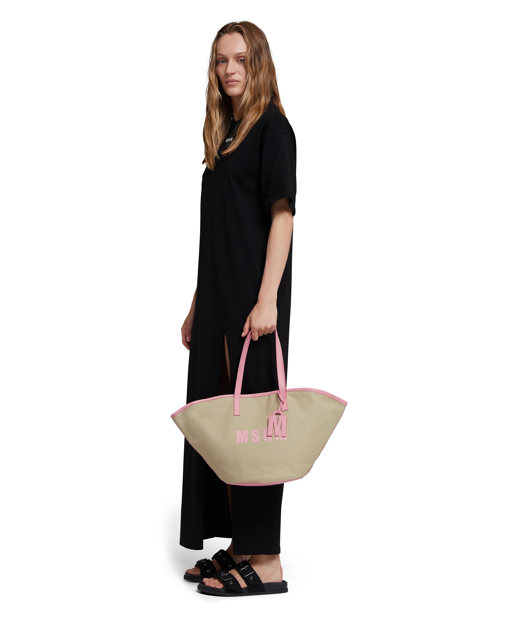 Large canvas tote bag with piping and printed logo - 5