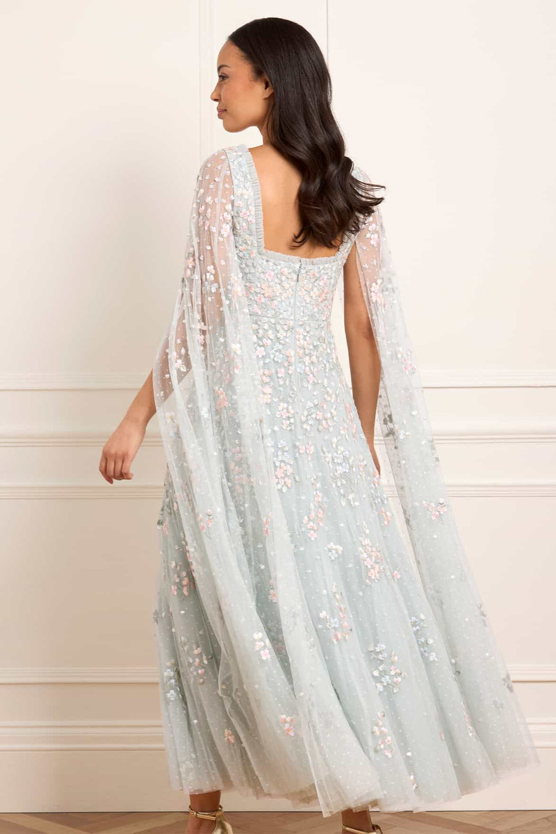 Versailles Ditsy Cape Sleeve Ankle Gown 5