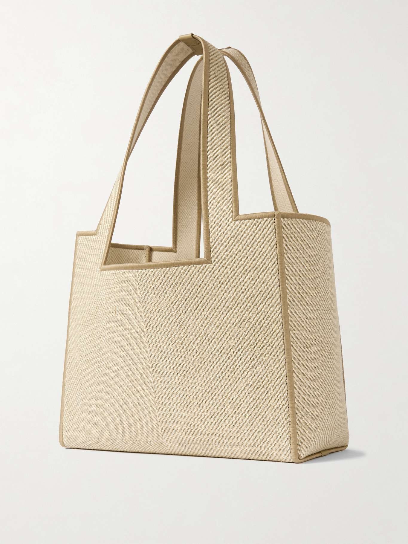 Font medium embroidered leather-trimmed canvas-jacquard tote - 3