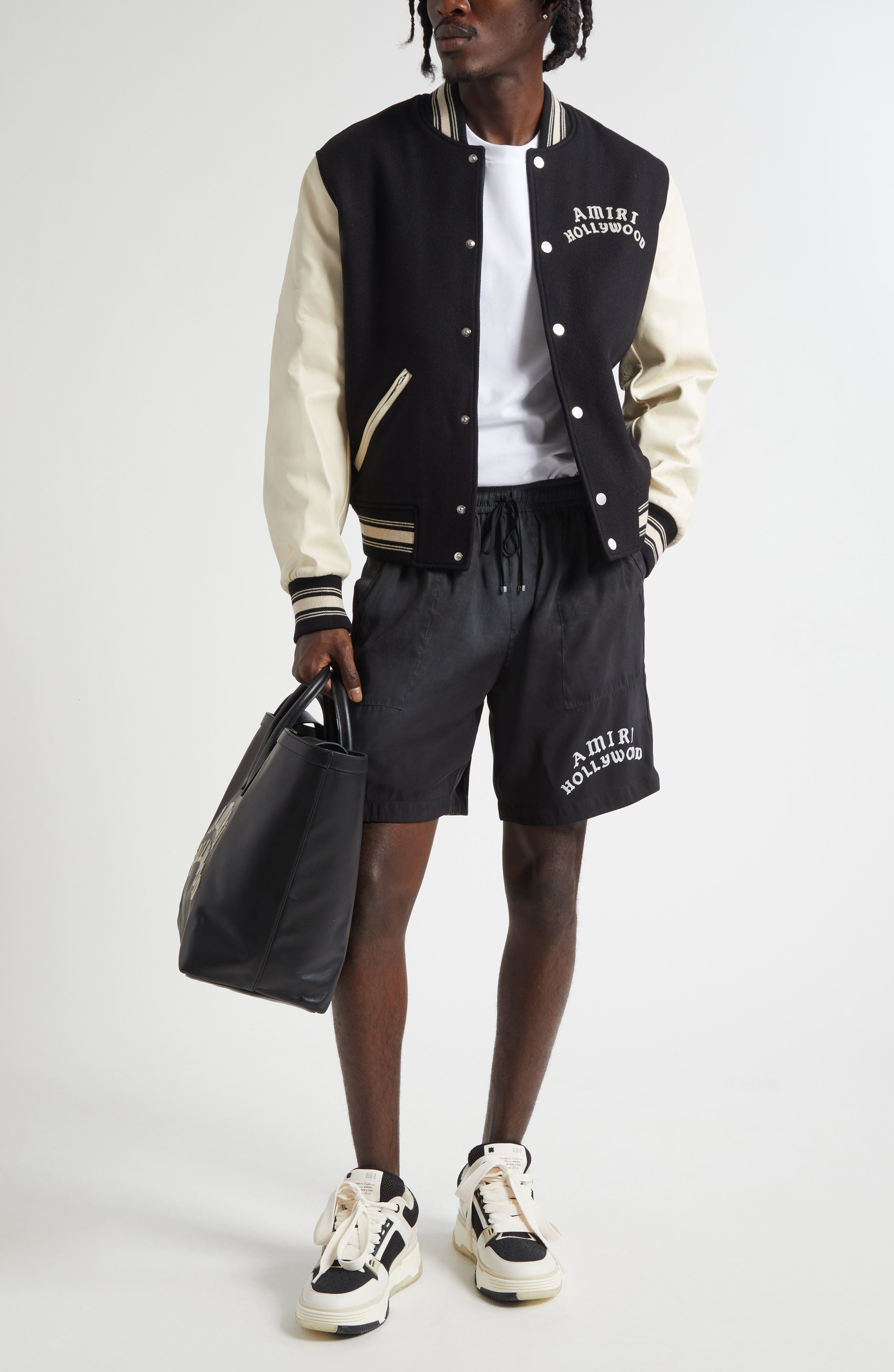 AMIRI Hollywood Mixed Media Bomber Jacket in Black at Nordstrom - 2