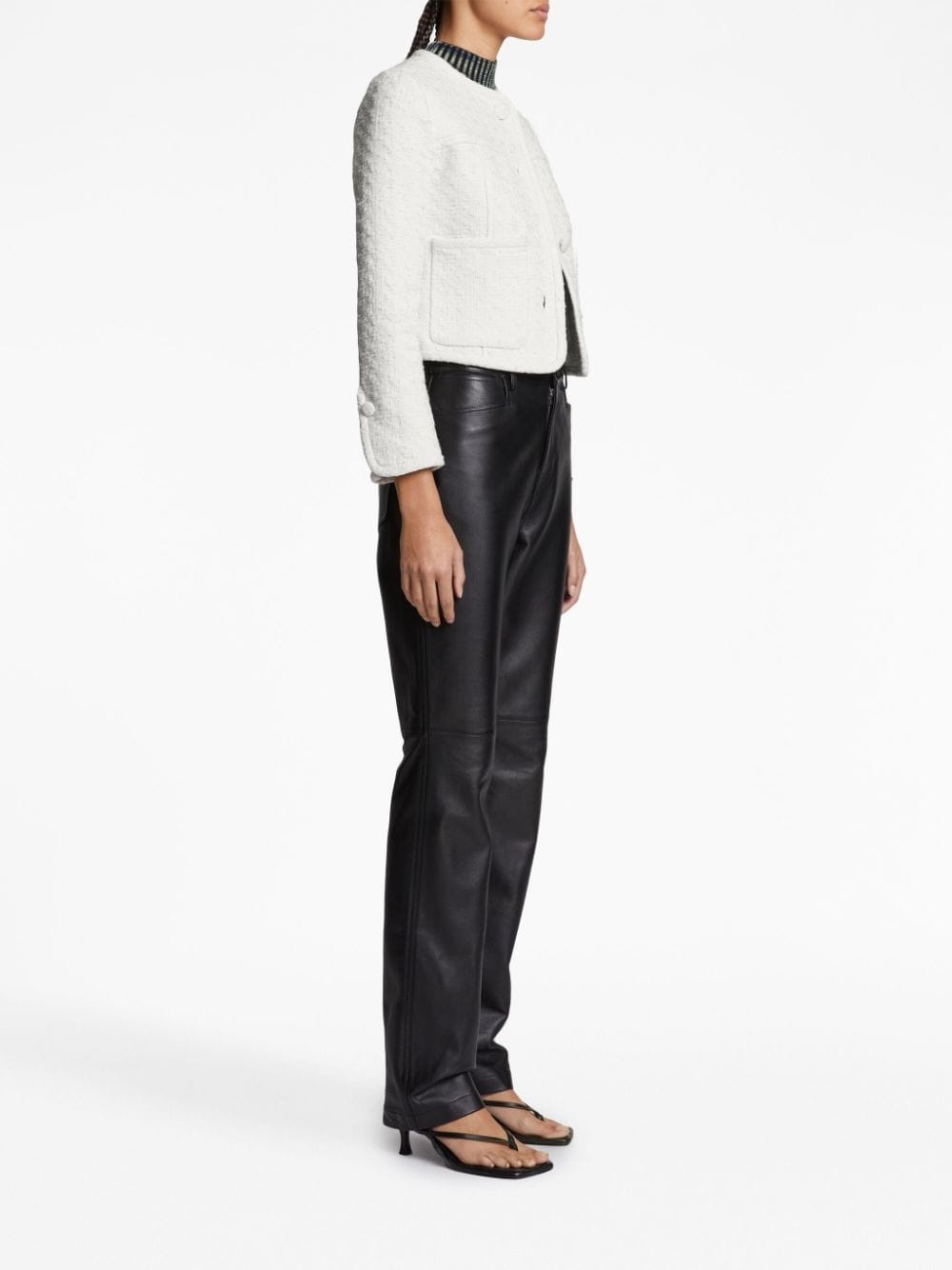 button-down tweed cropped jacket - 3