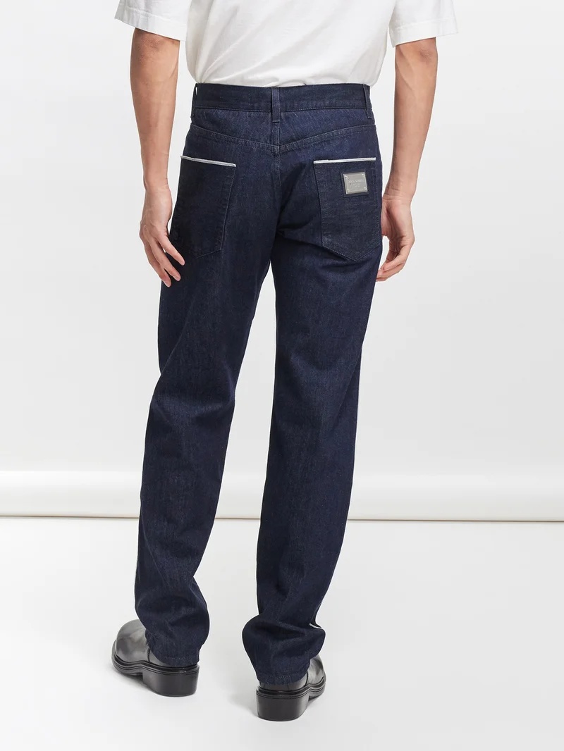 Side-stripe selvedge-denim straight-leg jeans - 4