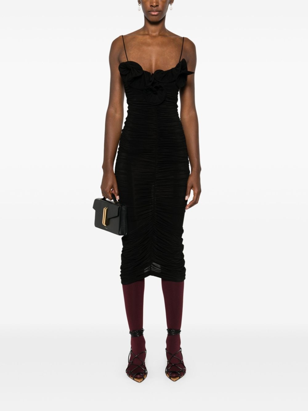 ruched ruffle midi dress - 3