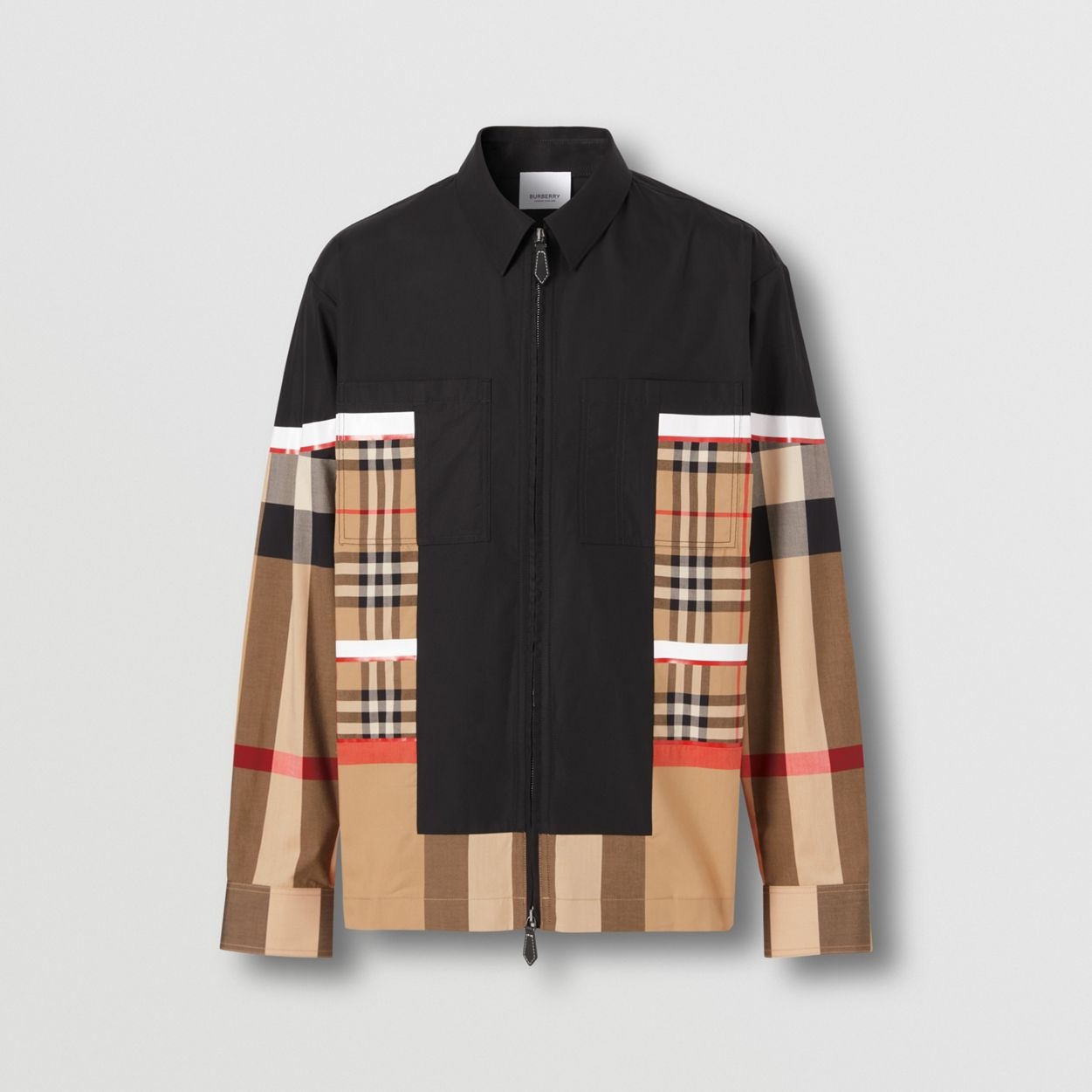 Patchwork Check Cotton Zip-front Shirt - 1