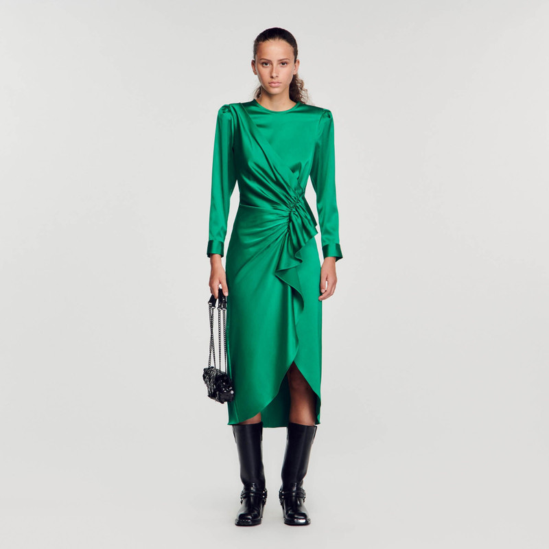 Sandro RUFFLED SATIN-EFFECT DRESS outlook