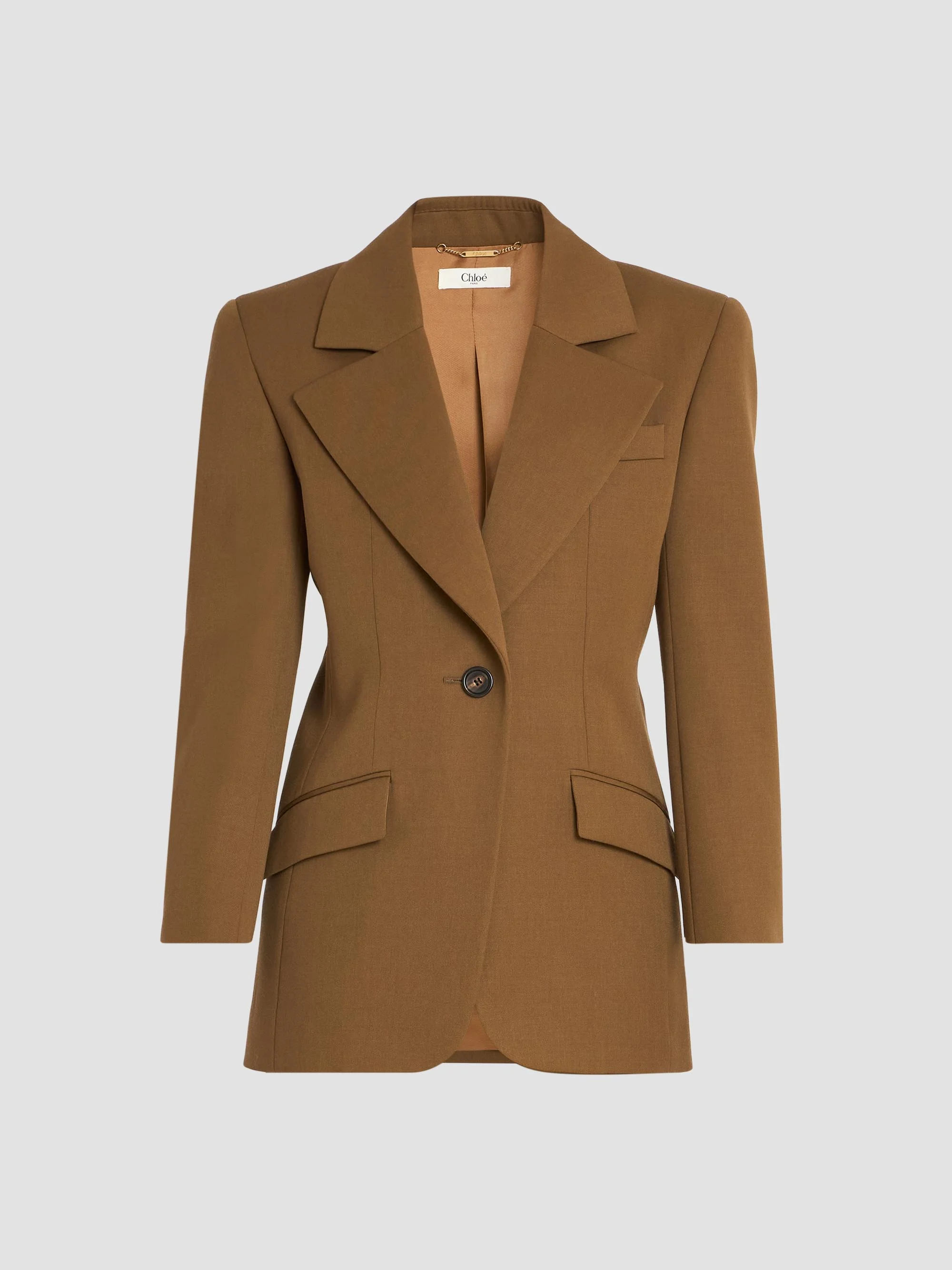 Women's Virgin Wool Notch-Lapel Jacket - Leaf Brown - 1