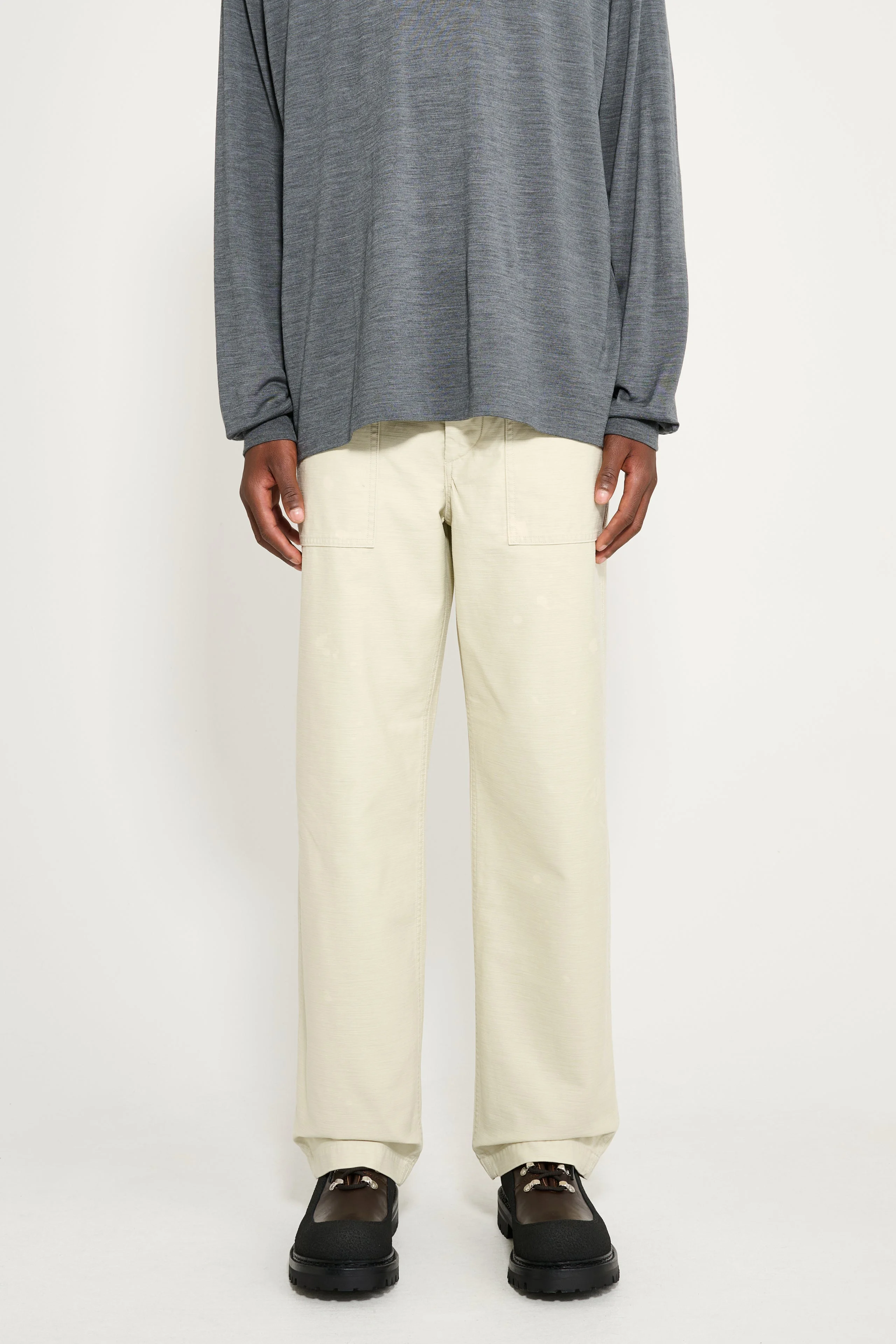 AURALEE WASHED BAGGY SATIN BLEACHED BAKER PANTS DUSTY IVORY - 1