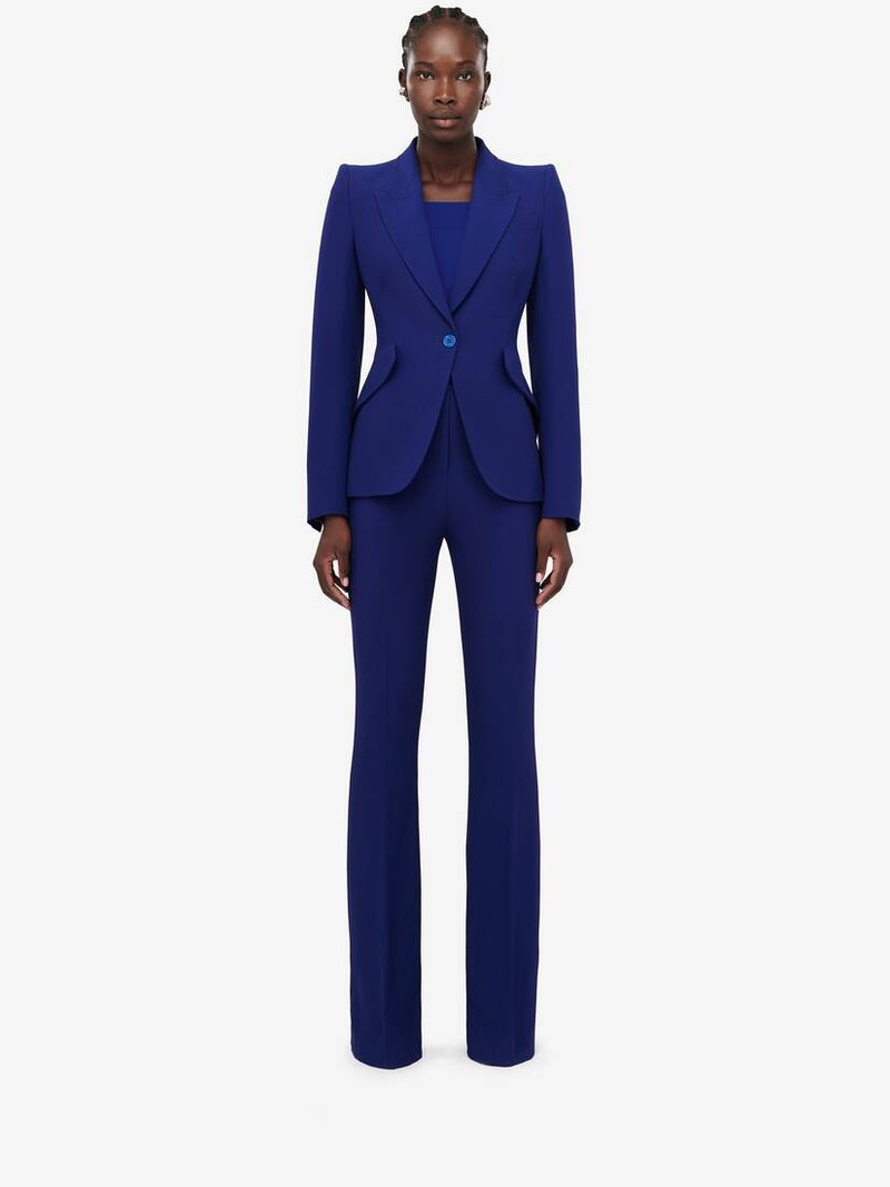 Alexander McQueen Women's Peak Shoulder Leaf Crepe Jacket in Electric Navy outlook