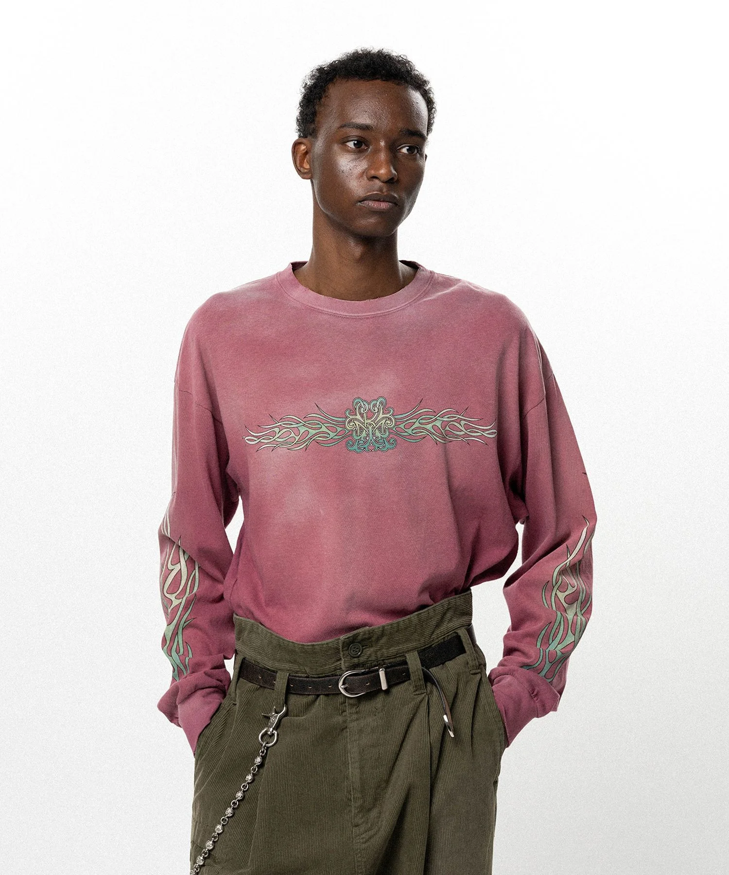 "FLAME KMY" Distressed L/S T-shirt - 1
