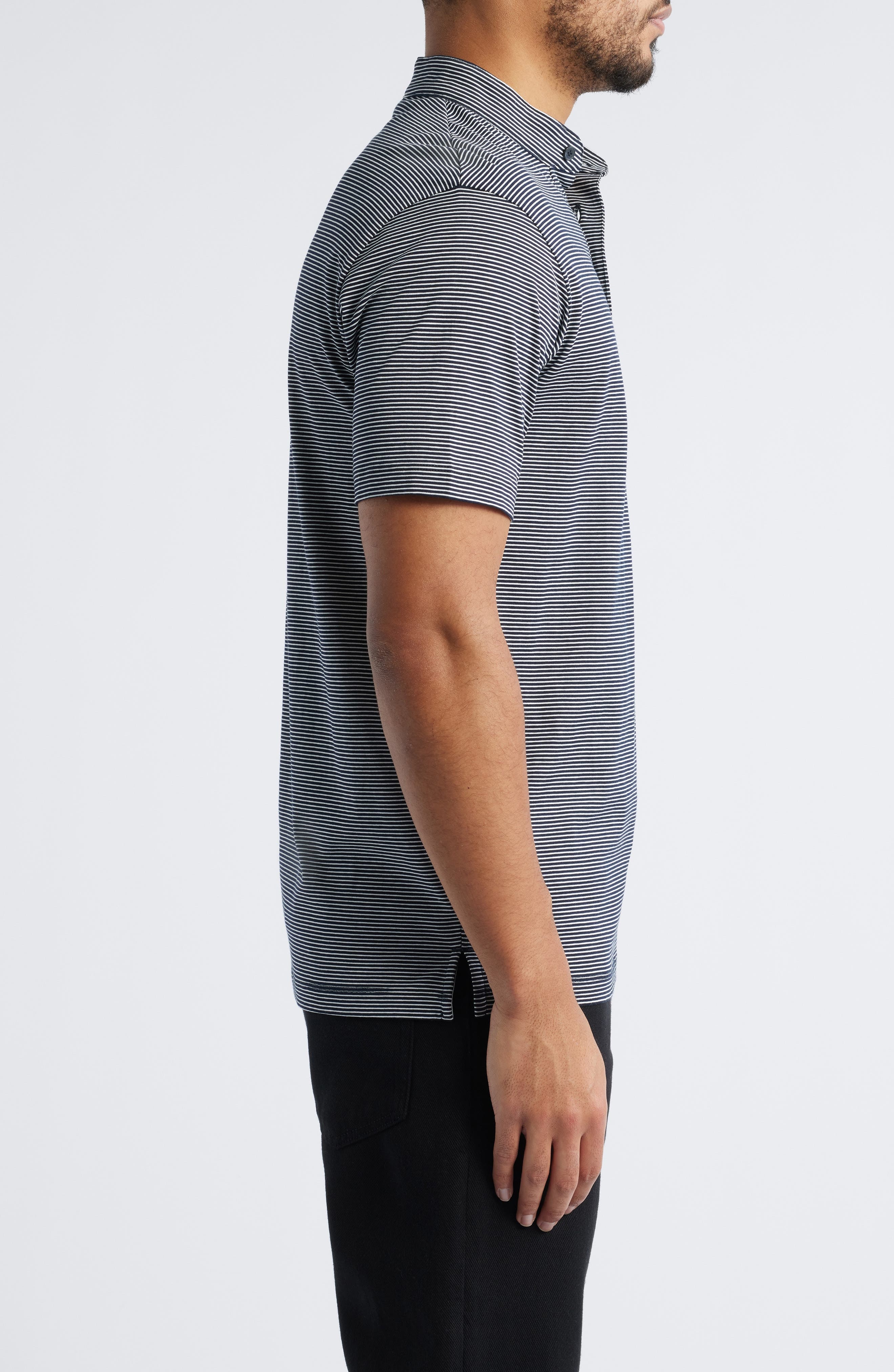 Emporio Armani Stripe Nehru Collar Polo in Navy at Nordstrom - 3