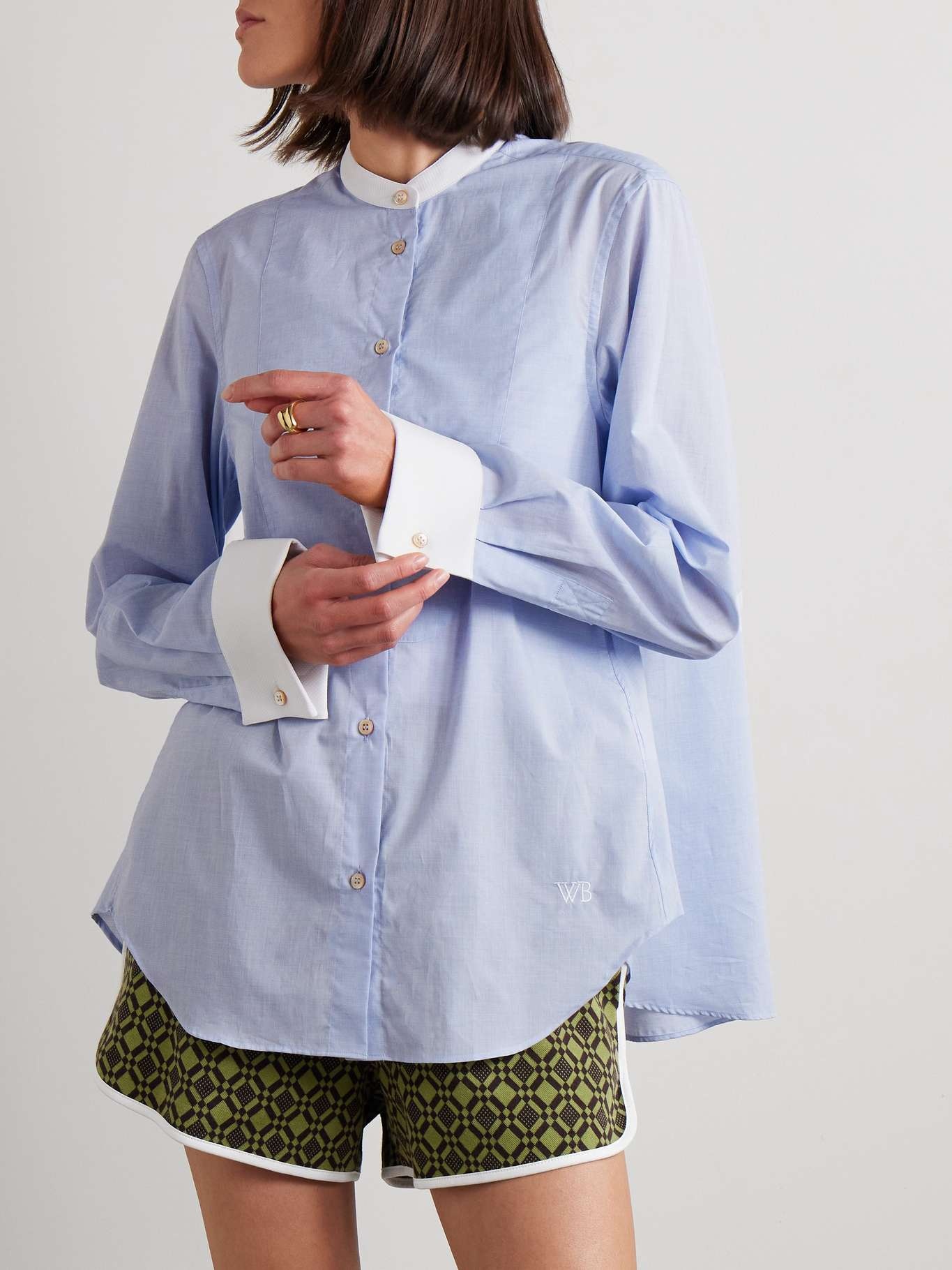 River poplin-trimmed embroidered cotton-chambray shirt - 3