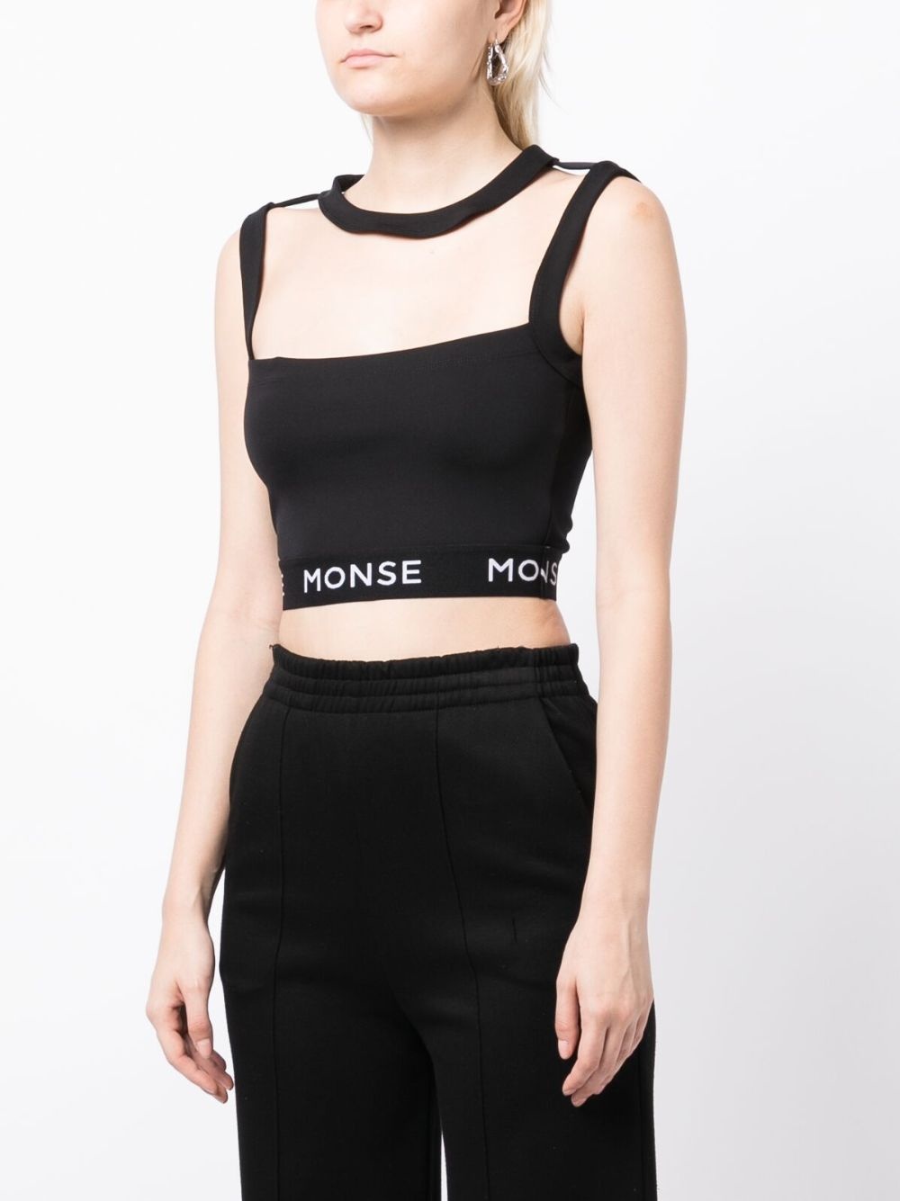 logo-print panelled crop top - 3